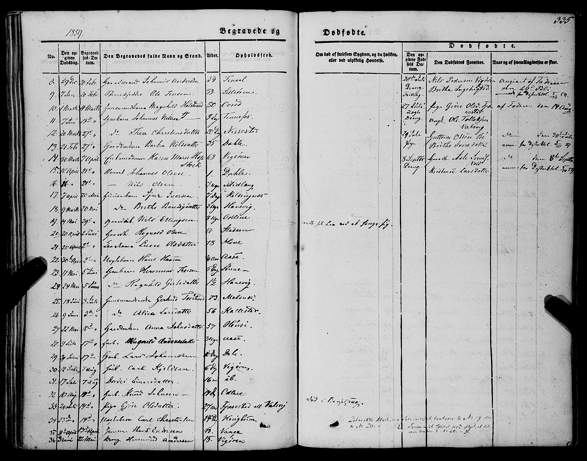 Vik sokneprestembete, AV/SAB-A-81501/H/Haa/Haaa/L0008: Parish register (official) no. A 8, 1846-1865, p. 335