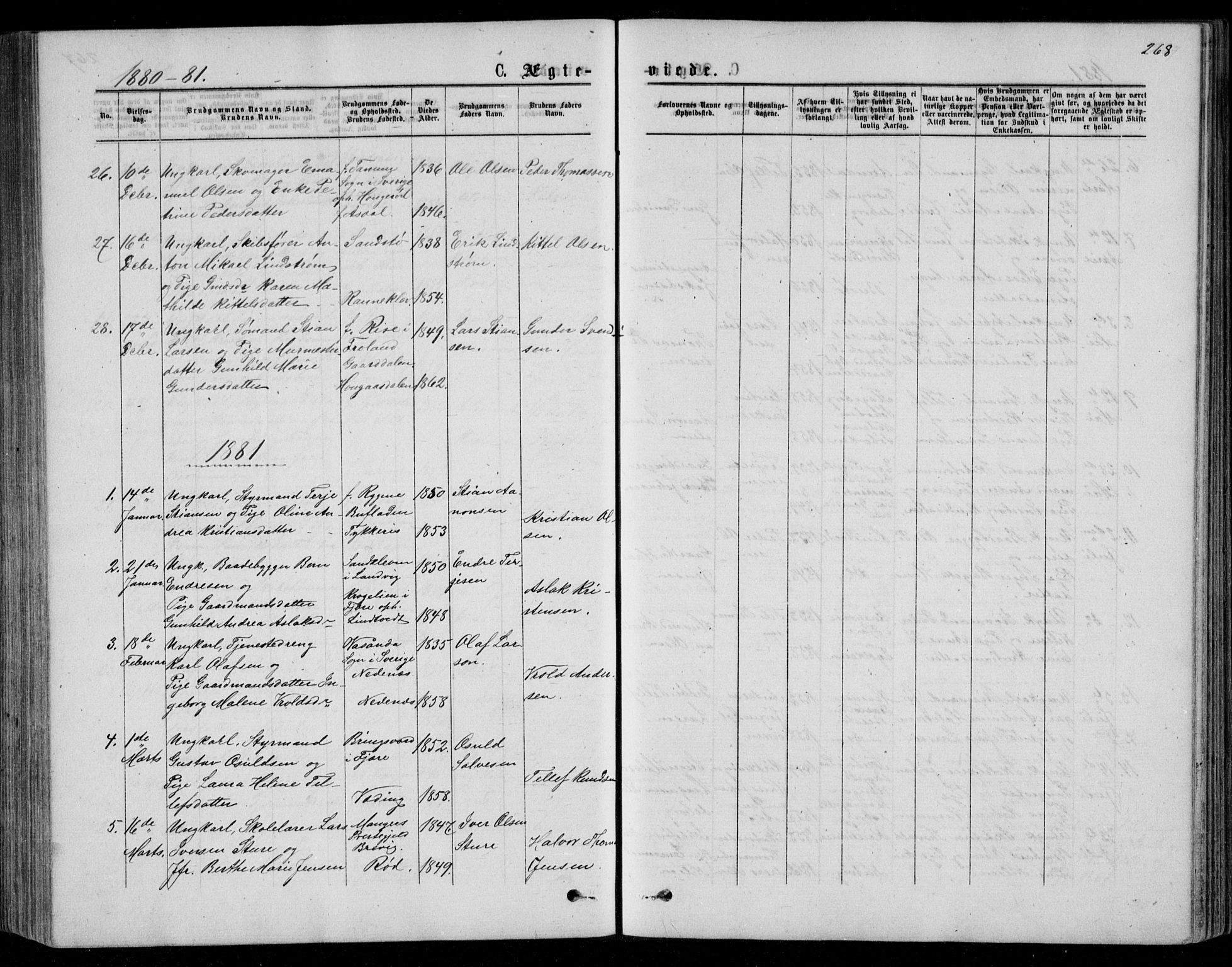 Øyestad sokneprestkontor, SAK/1111-0049/F/Fb/L0008: Parish register (copy) no. B 8, 1872-1886, p. 268