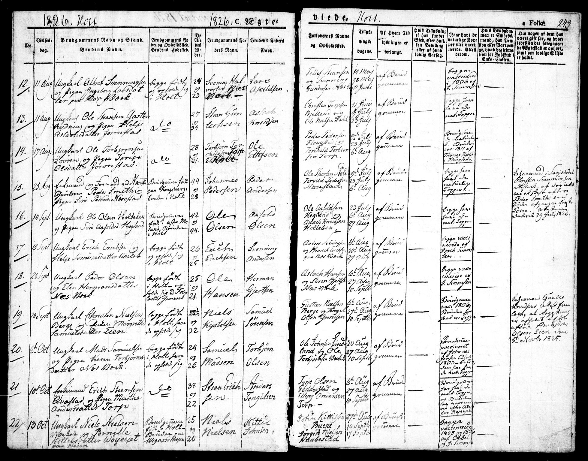 Holt sokneprestkontor, AV/SAK-1111-0021/F/Fa/L0006: Parish register (official) no. A 6, 1820-1835, p. 243