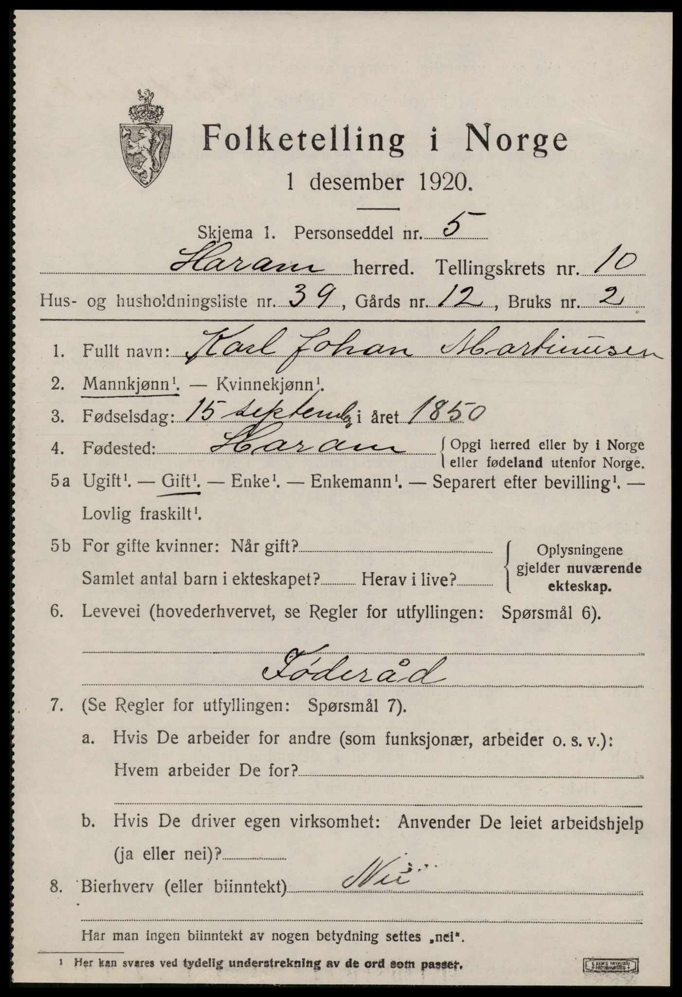 SAT, 1920 census for Haram, 1920, p. 6259