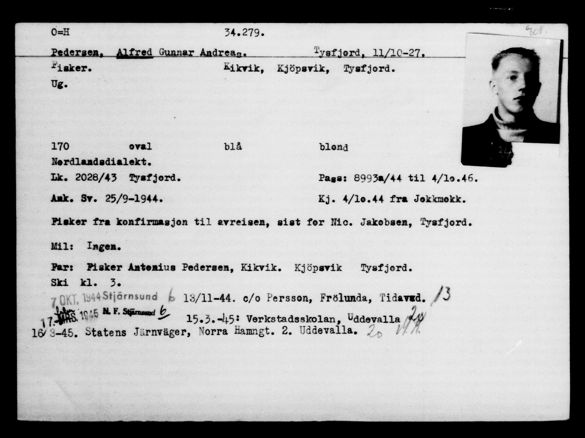 Utenriksstasjonene, Legasjonen i Stockholm, Flyktningkontoret, AV/RA-S-6753/V/Va/L0013: Kjesäterkartoteket, flyktninger med registreringsnr. 31500-34731, 1940-1945, p. 2931