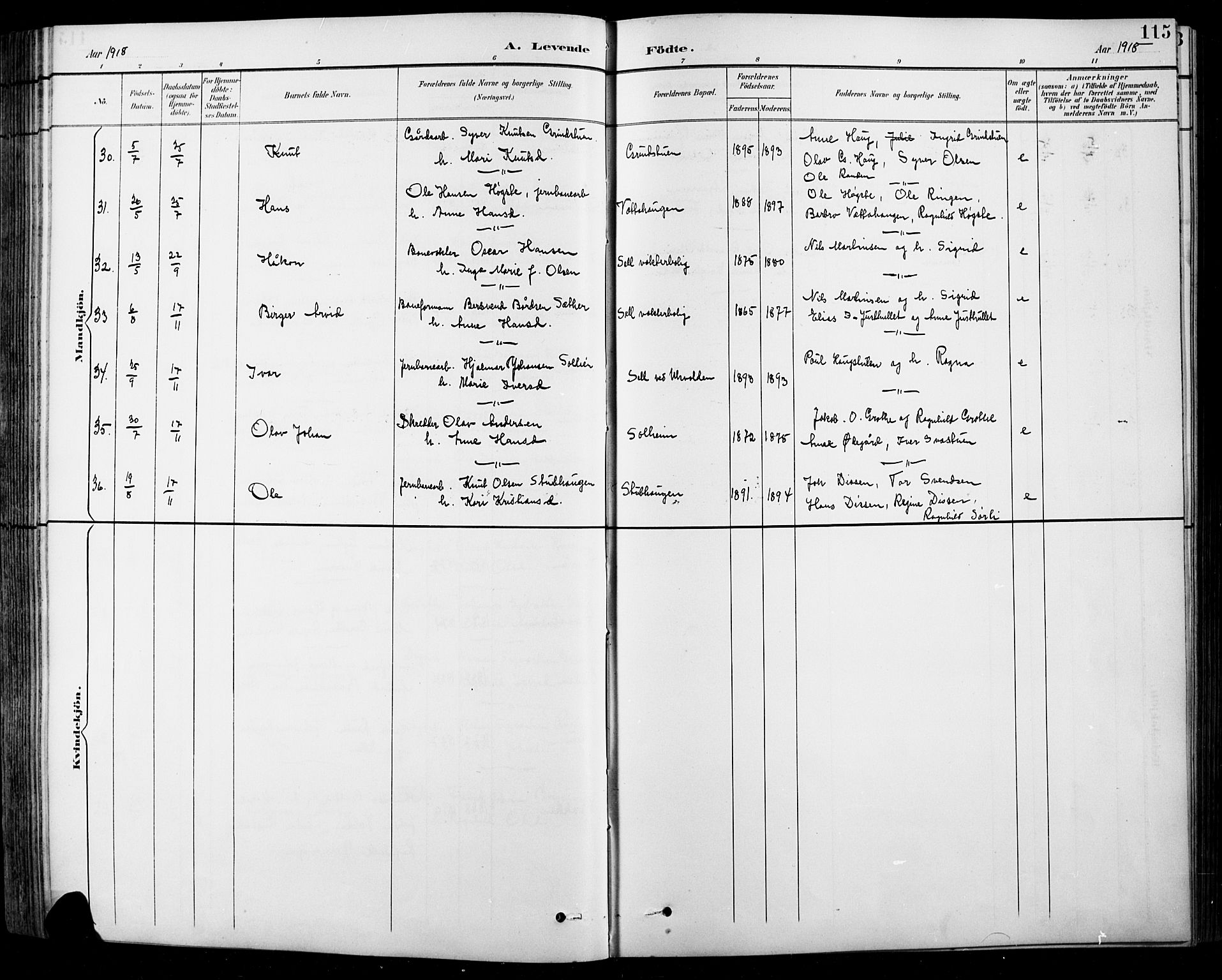 Sel prestekontor, AV/SAH-PREST-074/H/Ha/Hab/L0001: Parish register (copy) no. 1, 1894-1923, p. 115