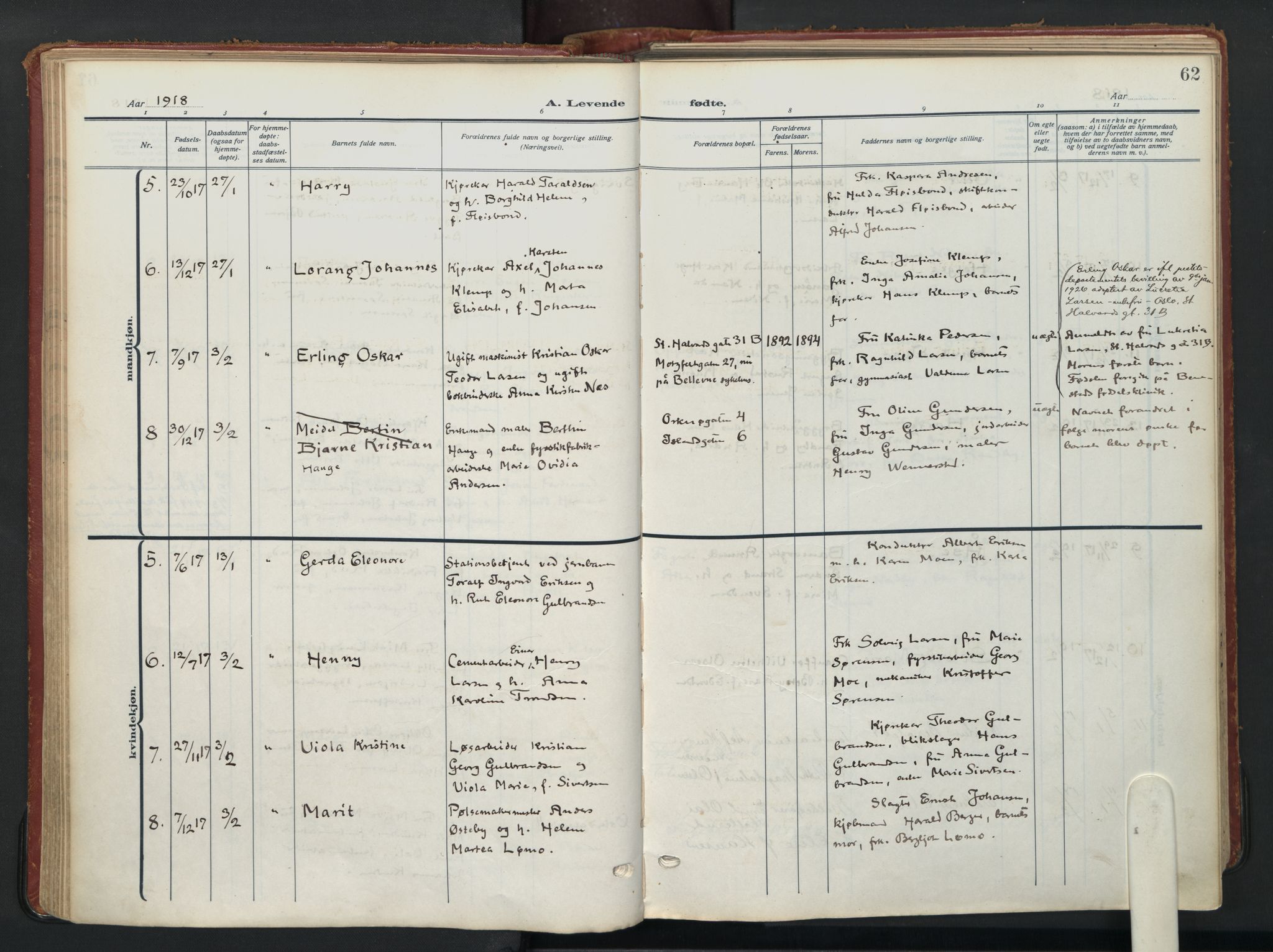 Vålerengen prestekontor Kirkebøker, AV/SAO-A-10878/F/Fa/L0004: Parish register (official) no. 4, 1915-1929, p. 62