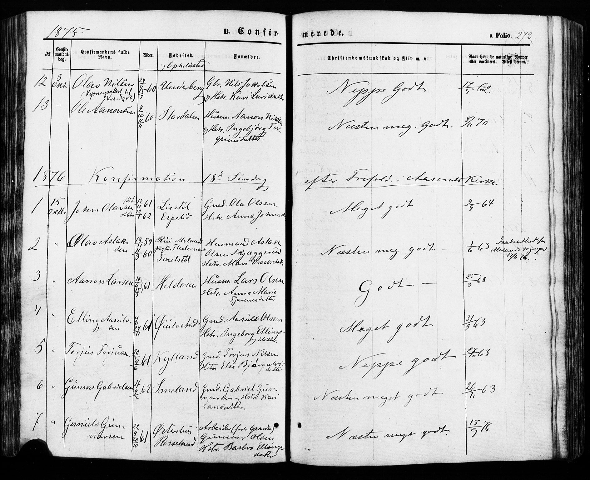 Åseral sokneprestkontor, SAK/1111-0051/F/Fa/L0002: Parish register (official) no. A 2, 1854-1884, p. 272