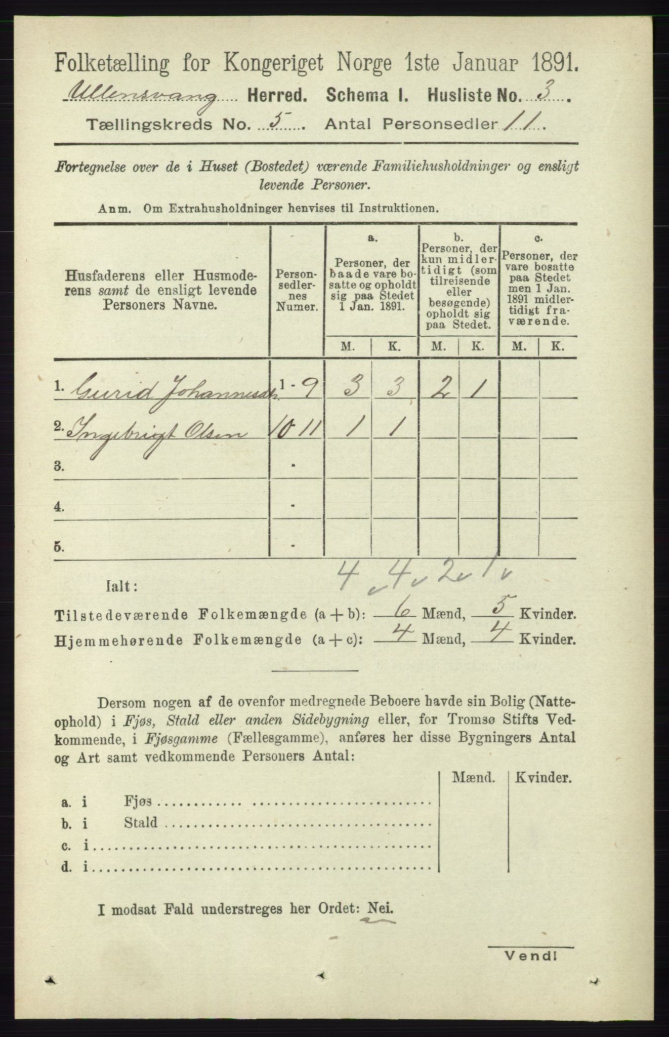 RA, 1891 census for 1230 Ullensvang, 1891, p. 1581