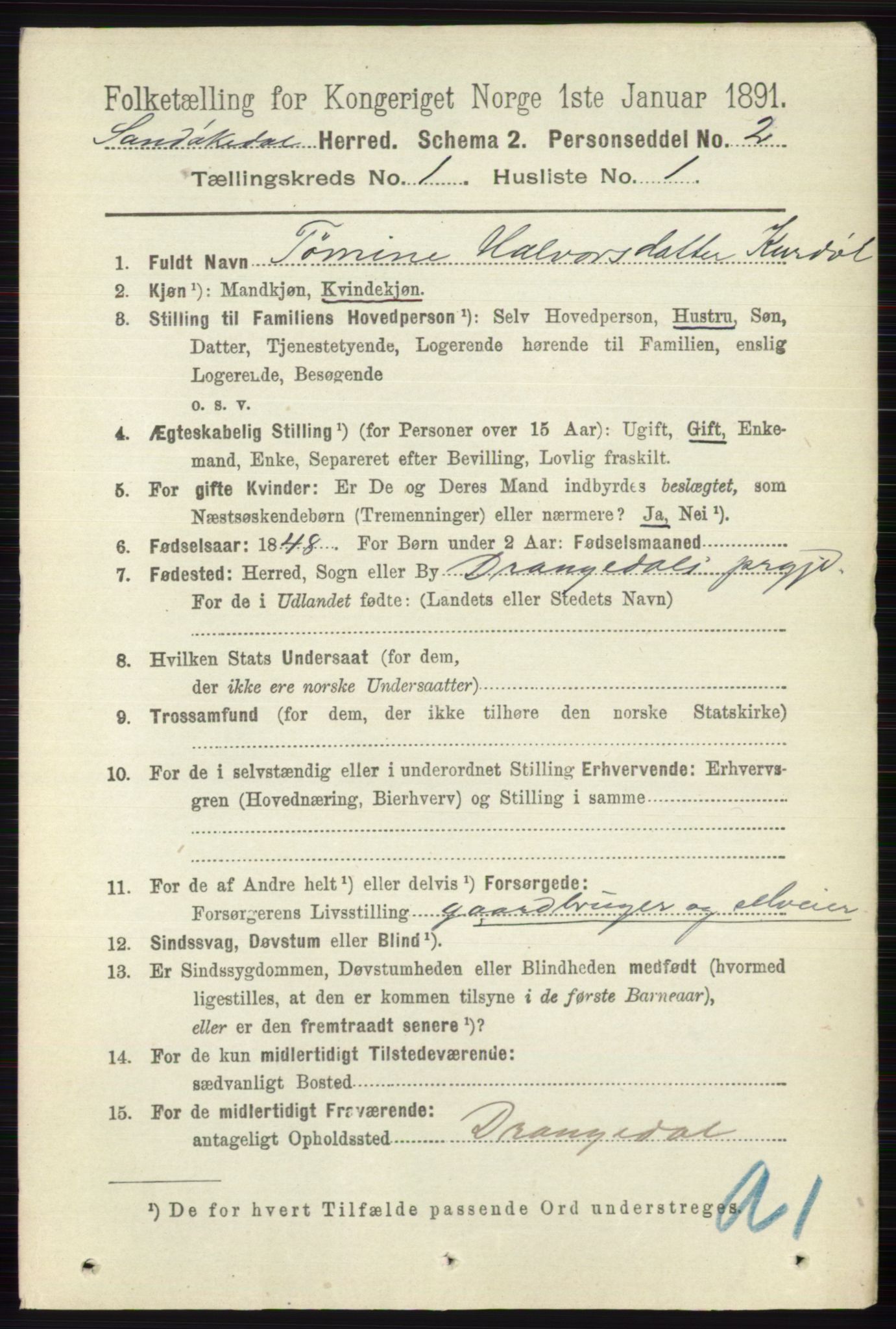RA, 1891 census for 0816 Sannidal, 1891, p. 75