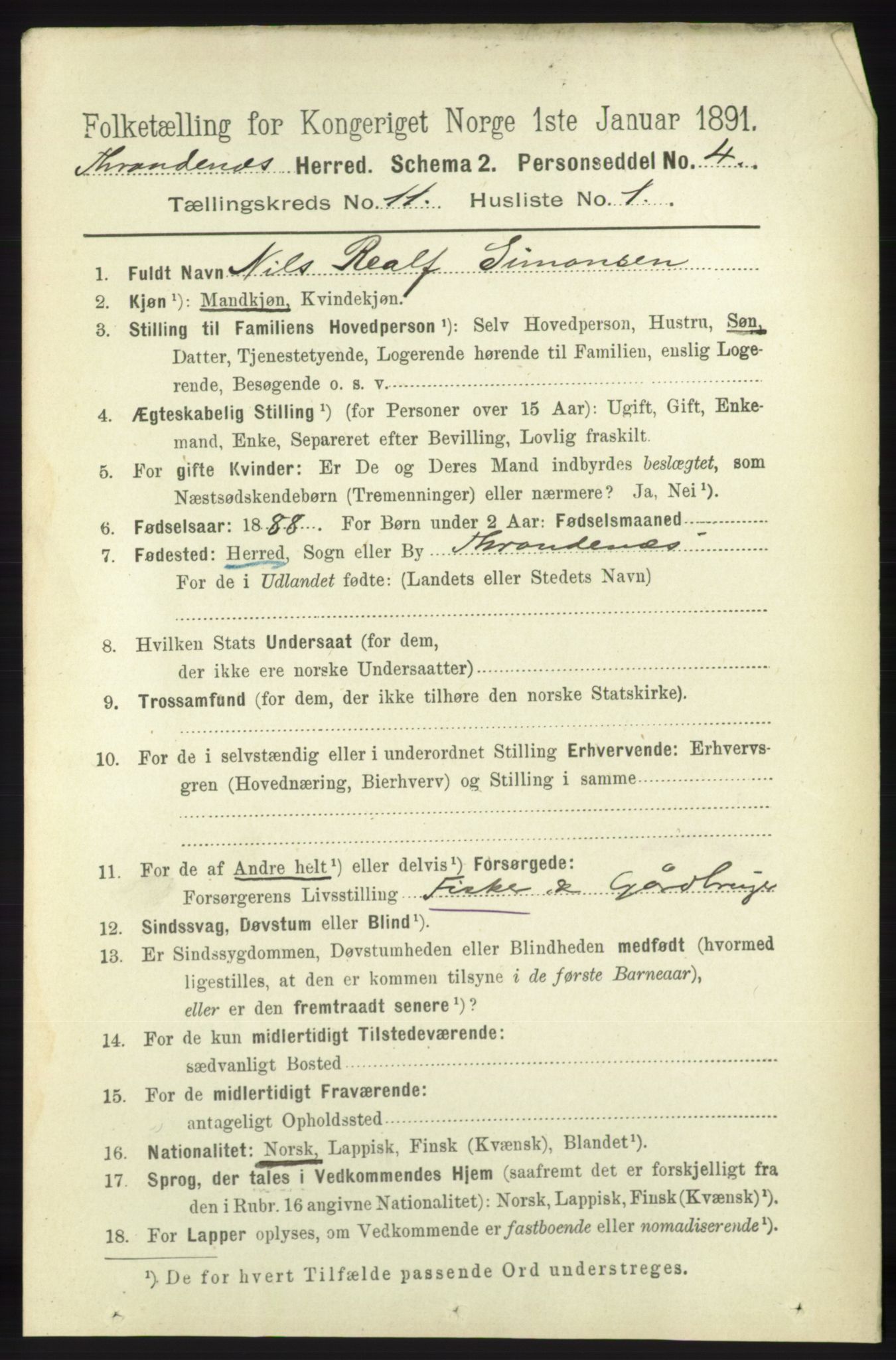 RA, 1891 census for 1914 Trondenes, 1891, p. 8002