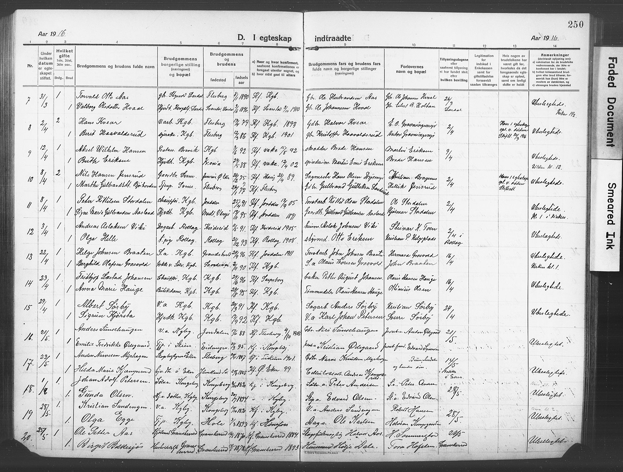 Kongsberg kirkebøker, AV/SAKO-A-22/G/Ga/L0008: Parish register (copy) no. 8, 1915-1932, p. 250