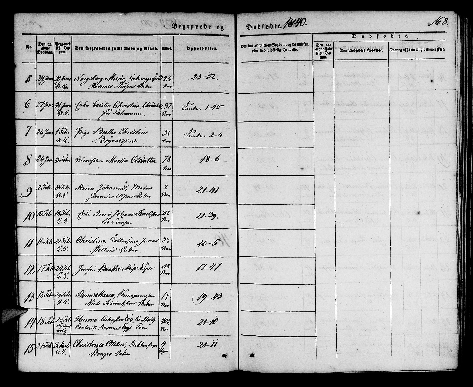 Korskirken sokneprestembete, AV/SAB-A-76101/H/Haa/L0043: Parish register (official) no. E 1, 1834-1848, p. 168