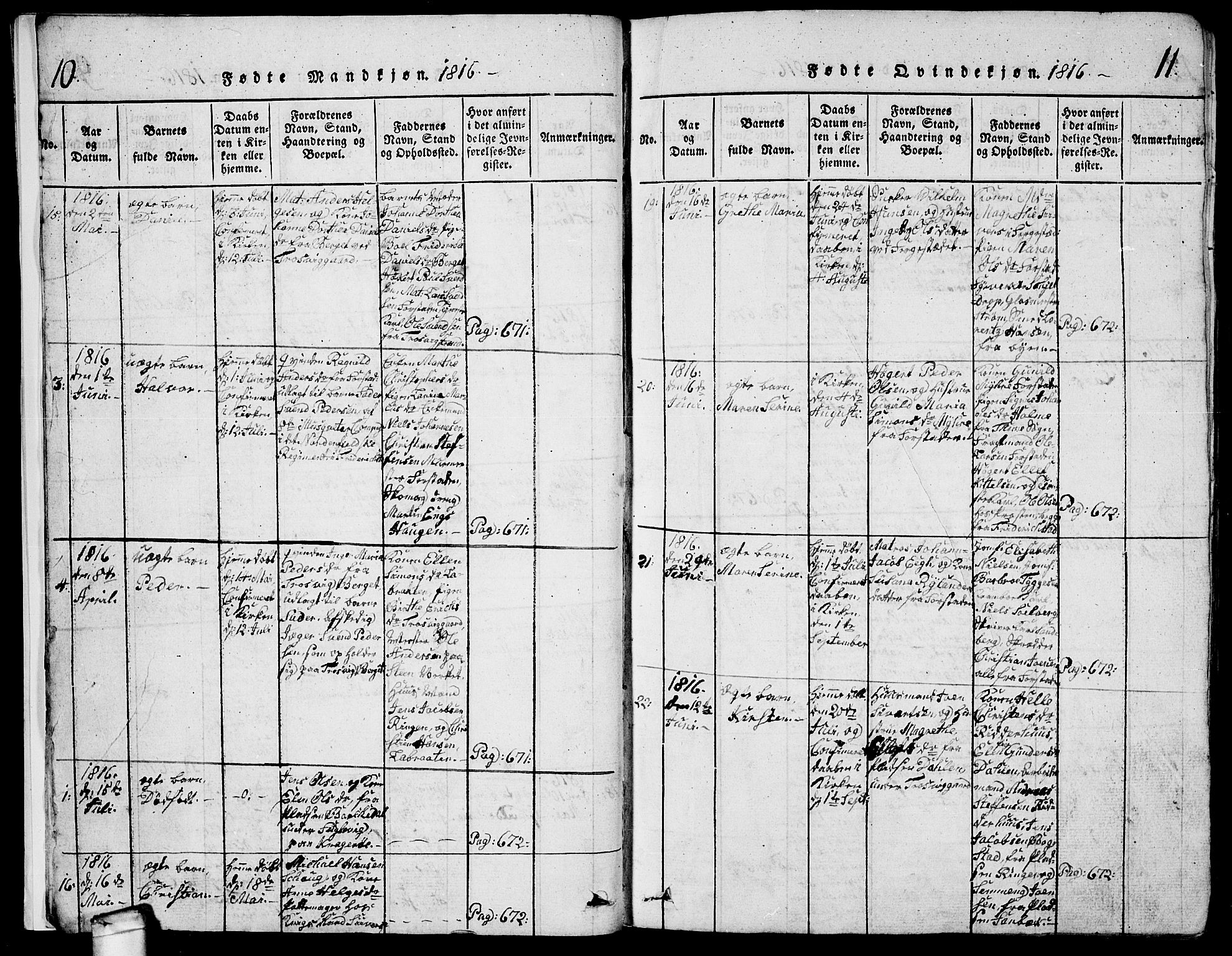 Glemmen prestekontor Kirkebøker, AV/SAO-A-10908/G/Ga/L0001: Parish register (copy) no. 1, 1816-1838, p. 10-11