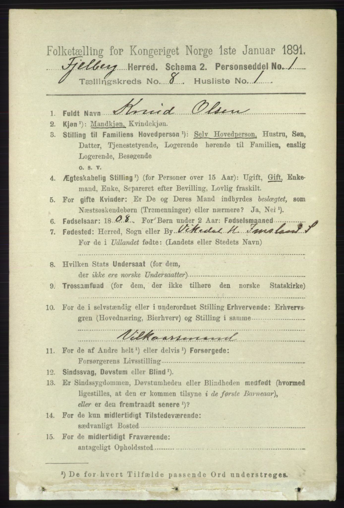 RA, 1891 census for 1213 Fjelberg, 1891, p. 2956