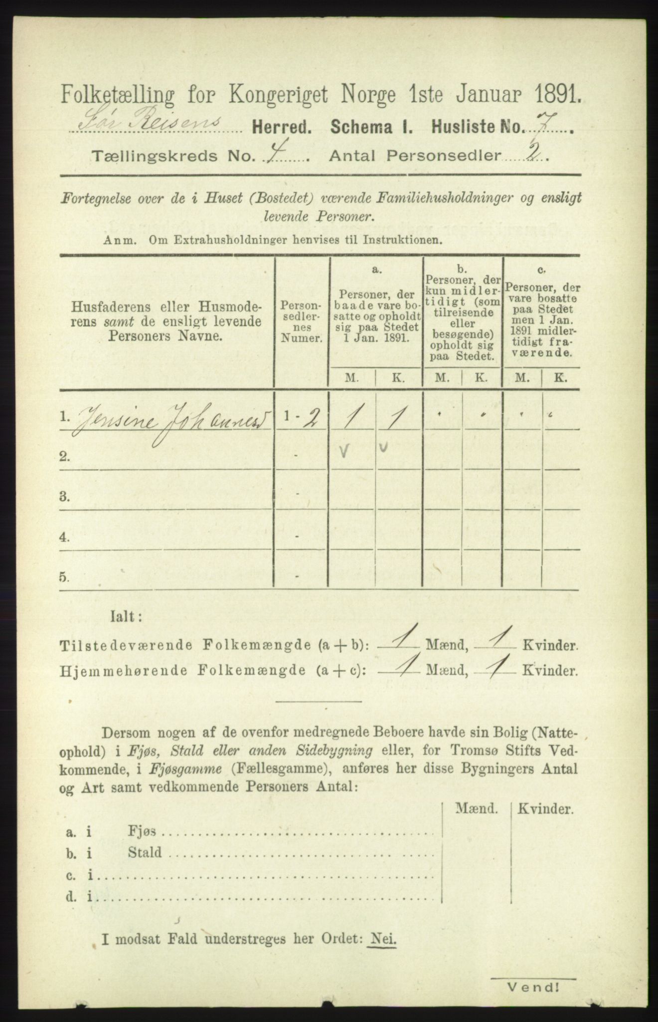 RA, 1891 census for 1925 Sørreisa, 1891, p. 1017