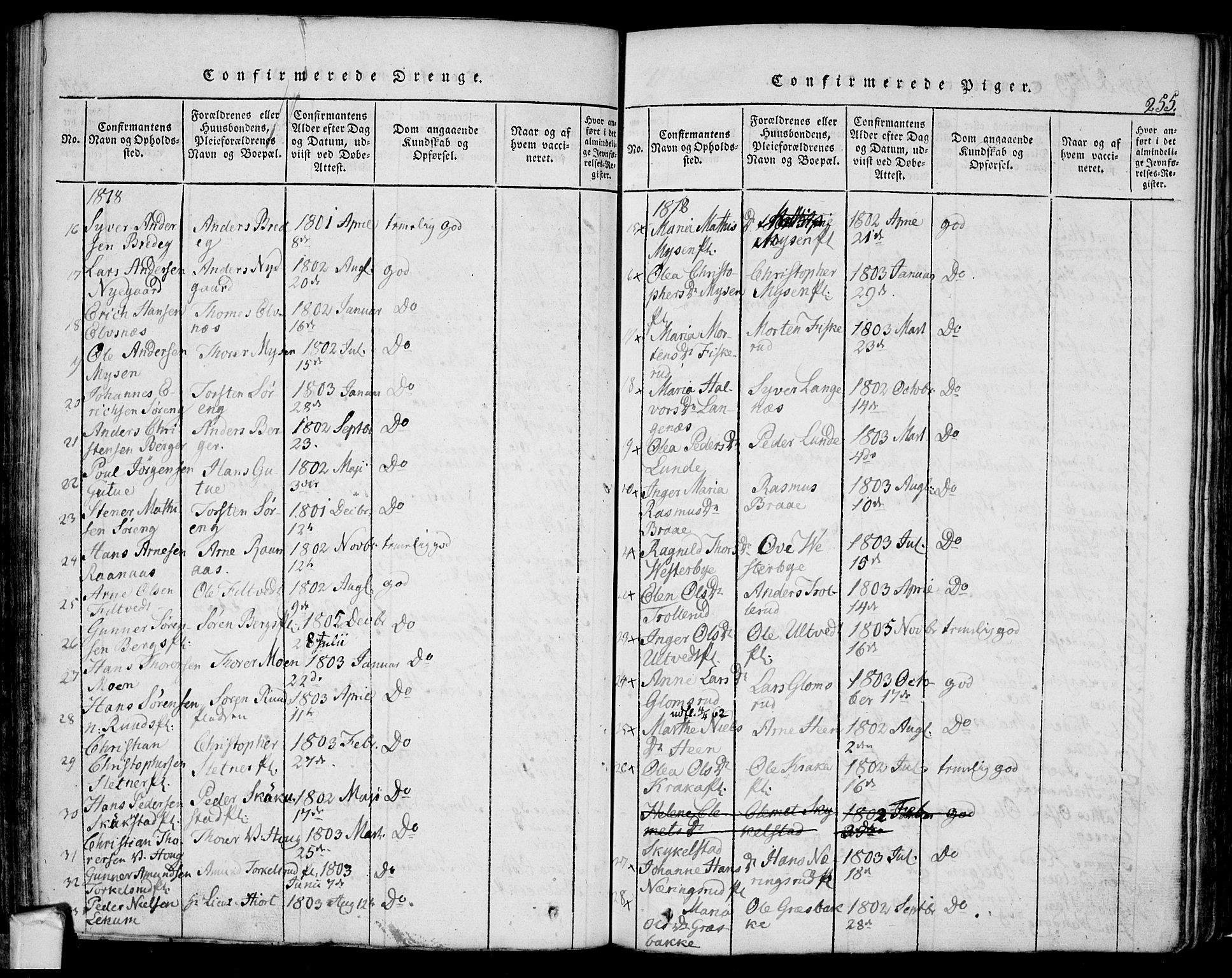 Eidsberg prestekontor Kirkebøker, AV/SAO-A-10905/F/Fa/L0007: Parish register (official) no. I 7, 1814-1832, p. 255