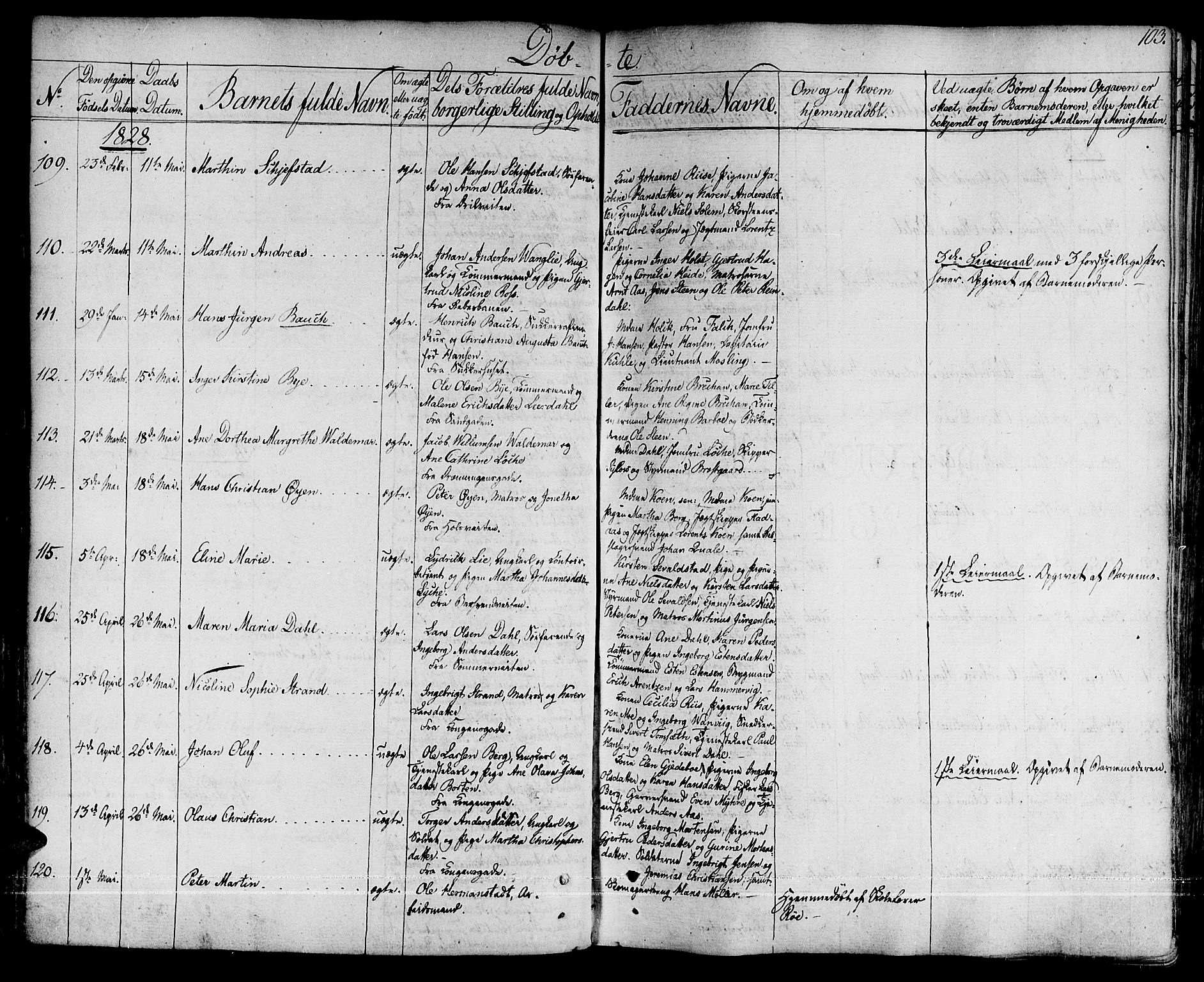 Ministerialprotokoller, klokkerbøker og fødselsregistre - Sør-Trøndelag, SAT/A-1456/601/L0045: Parish register (official) no. 601A13, 1821-1831, p. 103