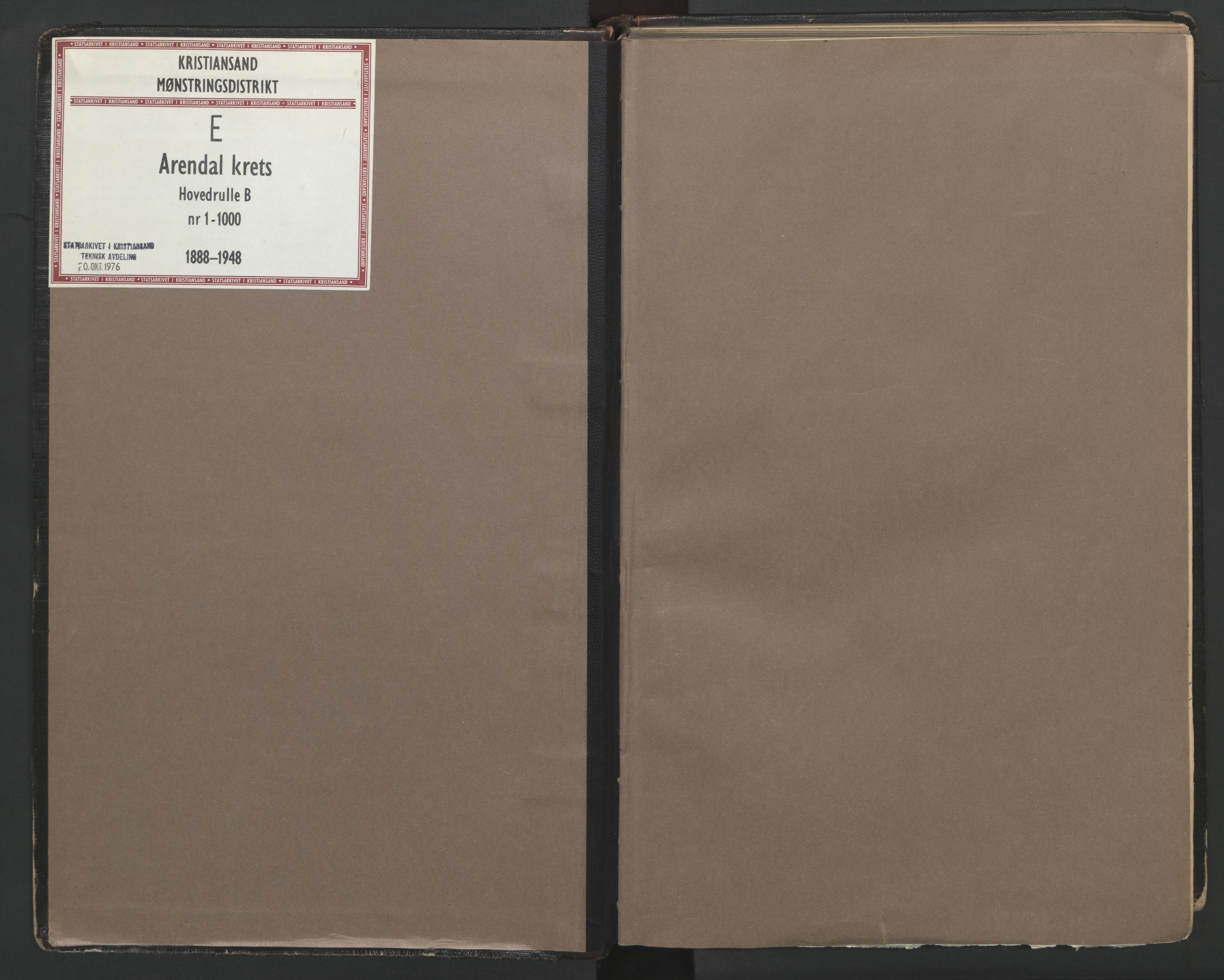 Arendal mønstringskrets, SAK/2031-0012/F/Fb/L0005: Hovedrulle B nr 1-1000, E-6, 1888-1948, p. 2