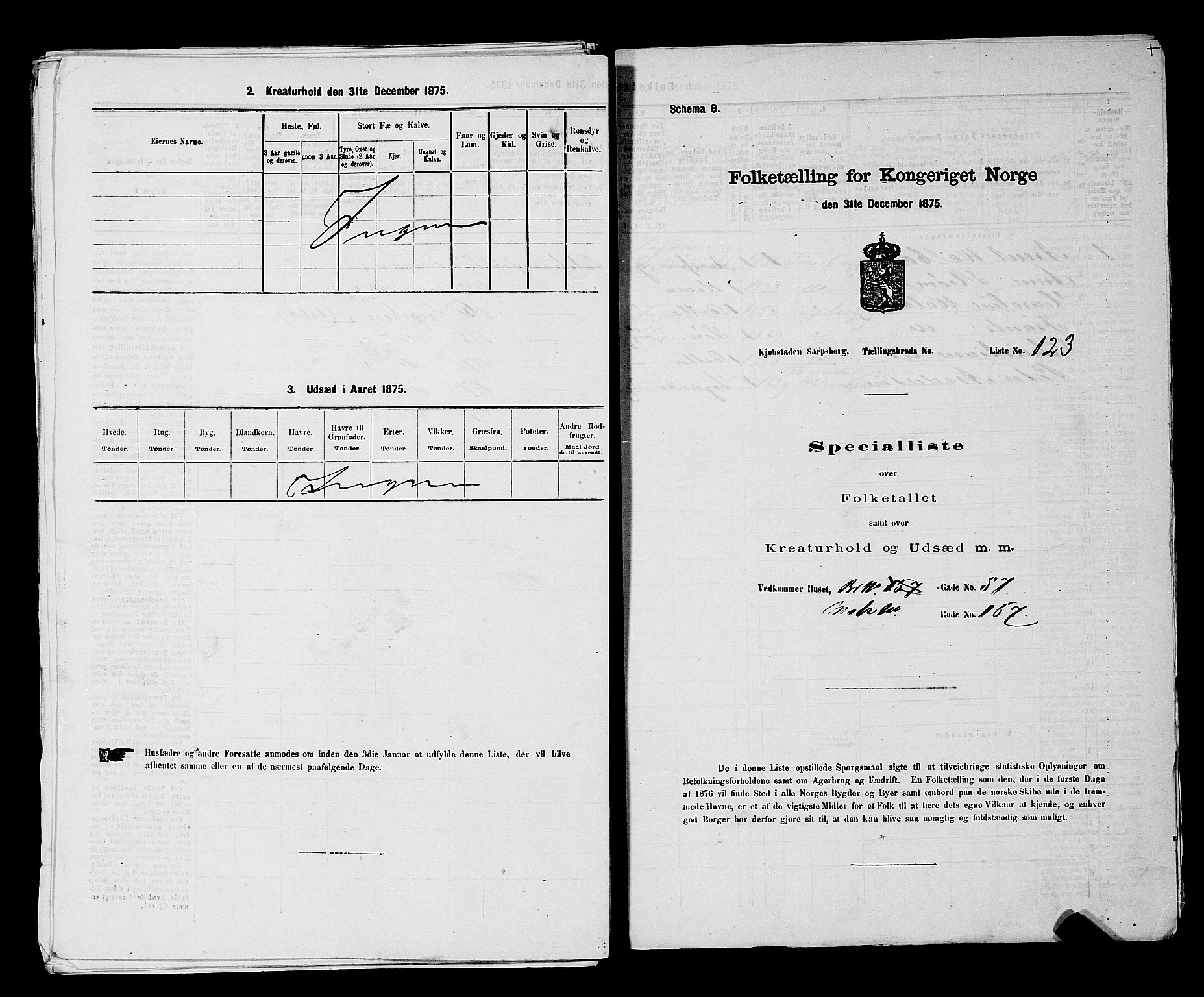 RA, 1875 census for 0102P Sarpsborg, 1875, p. 285