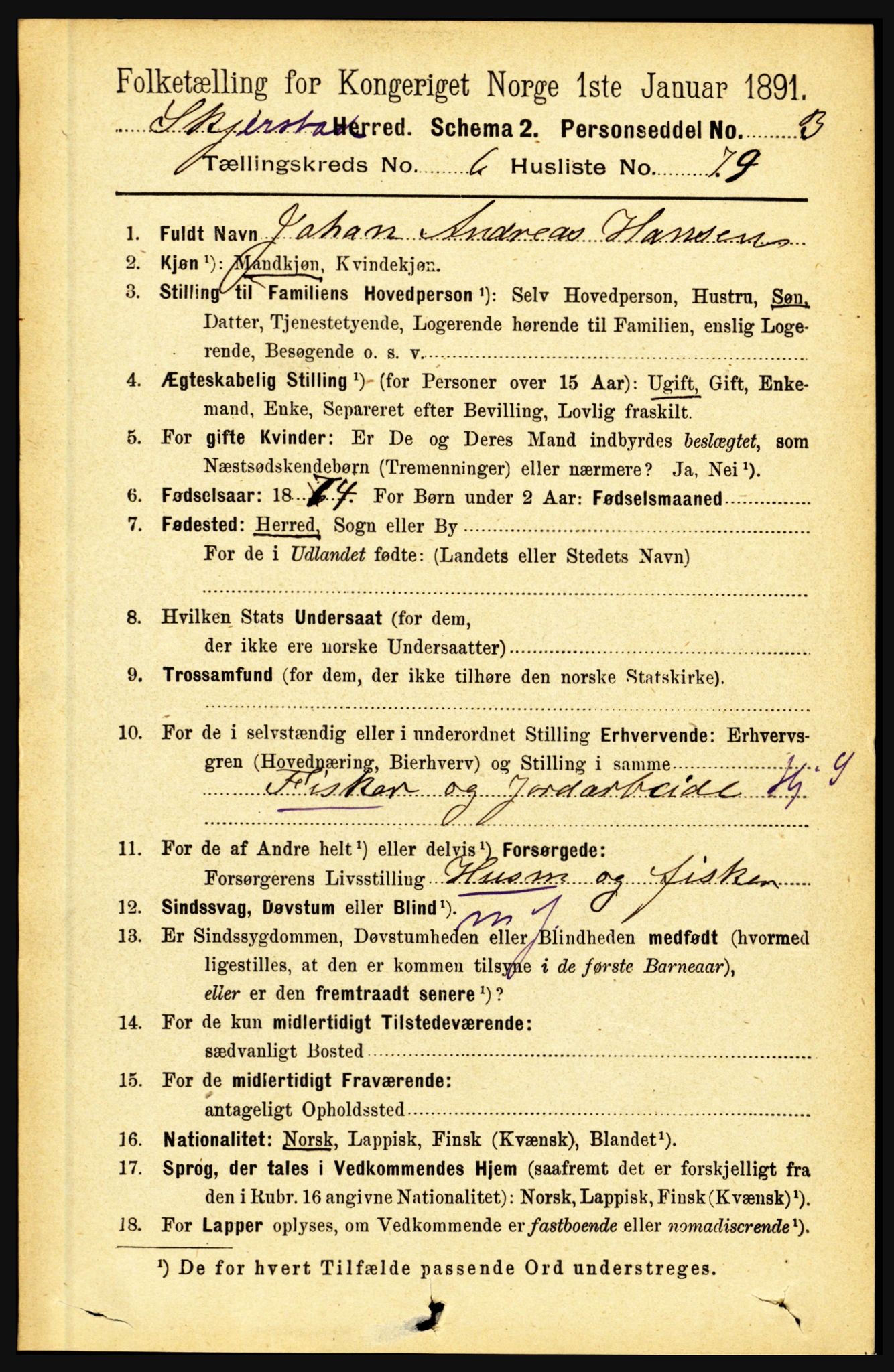 RA, 1891 census for 1842 Skjerstad, 1891, p. 2522