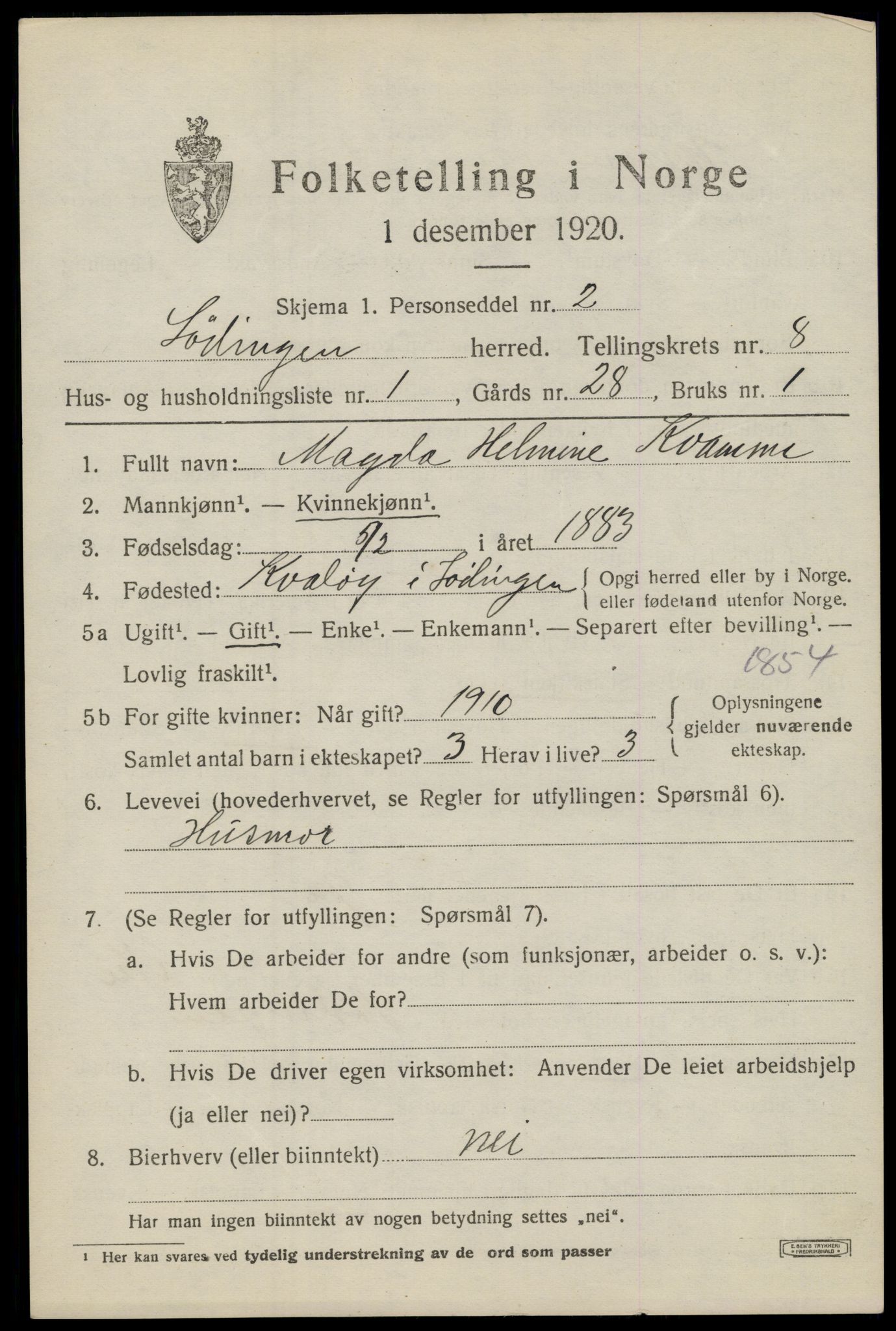 SAT, 1920 census for Lødingen, 1920, p. 5293