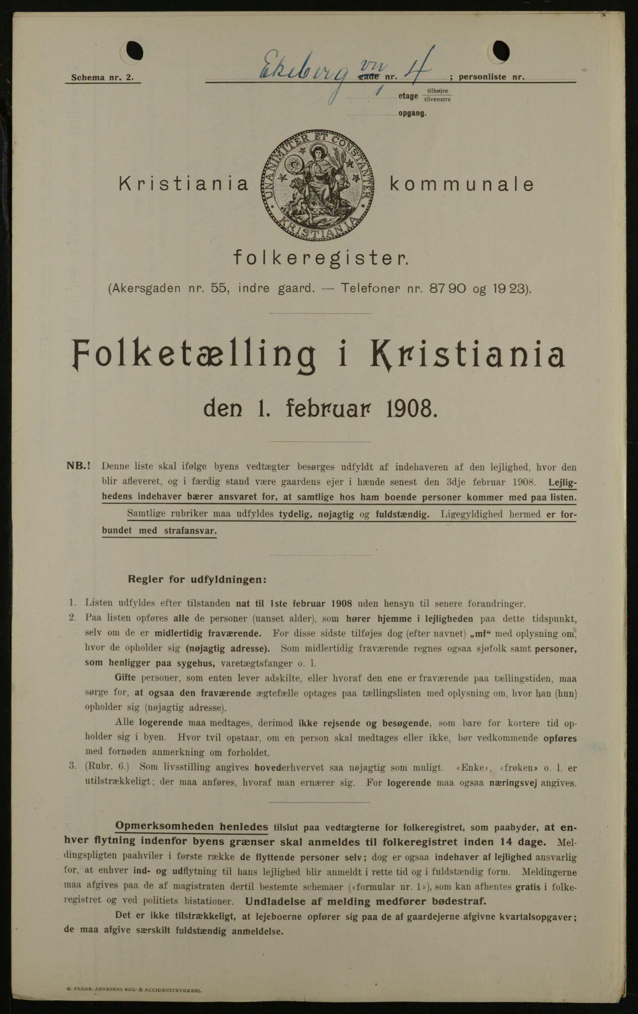 OBA, Municipal Census 1908 for Kristiania, 1908, p. 18457