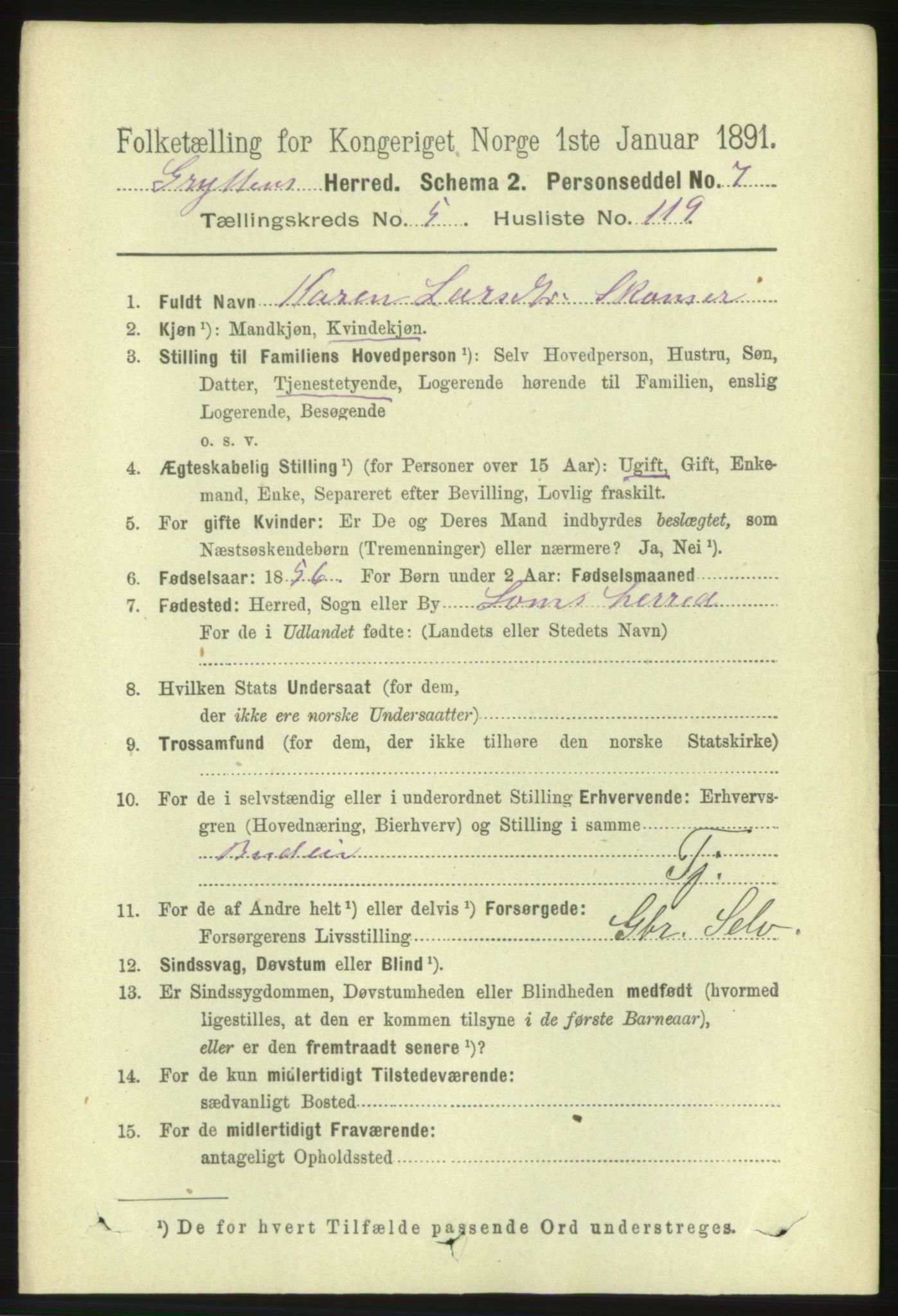 RA, 1891 census for 1539 Grytten, 1891, p. 2423