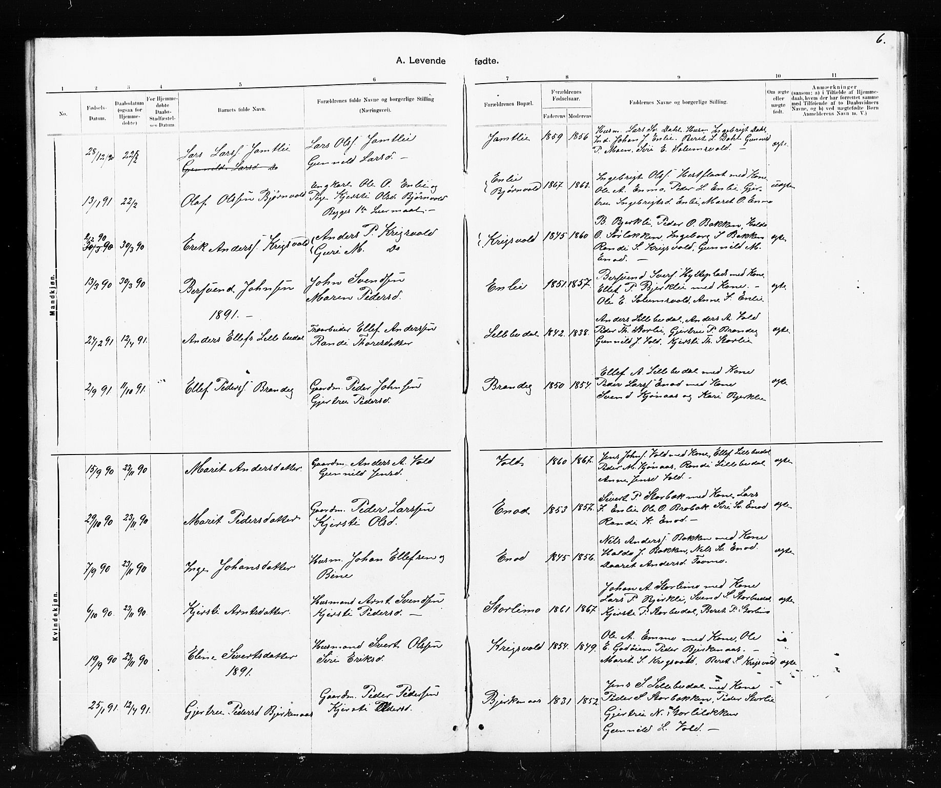 Ministerialprotokoller, klokkerbøker og fødselsregistre - Sør-Trøndelag, SAT/A-1456/690/L1051: Parish register (copy) no. 690C01, 1887-1908, p. 6