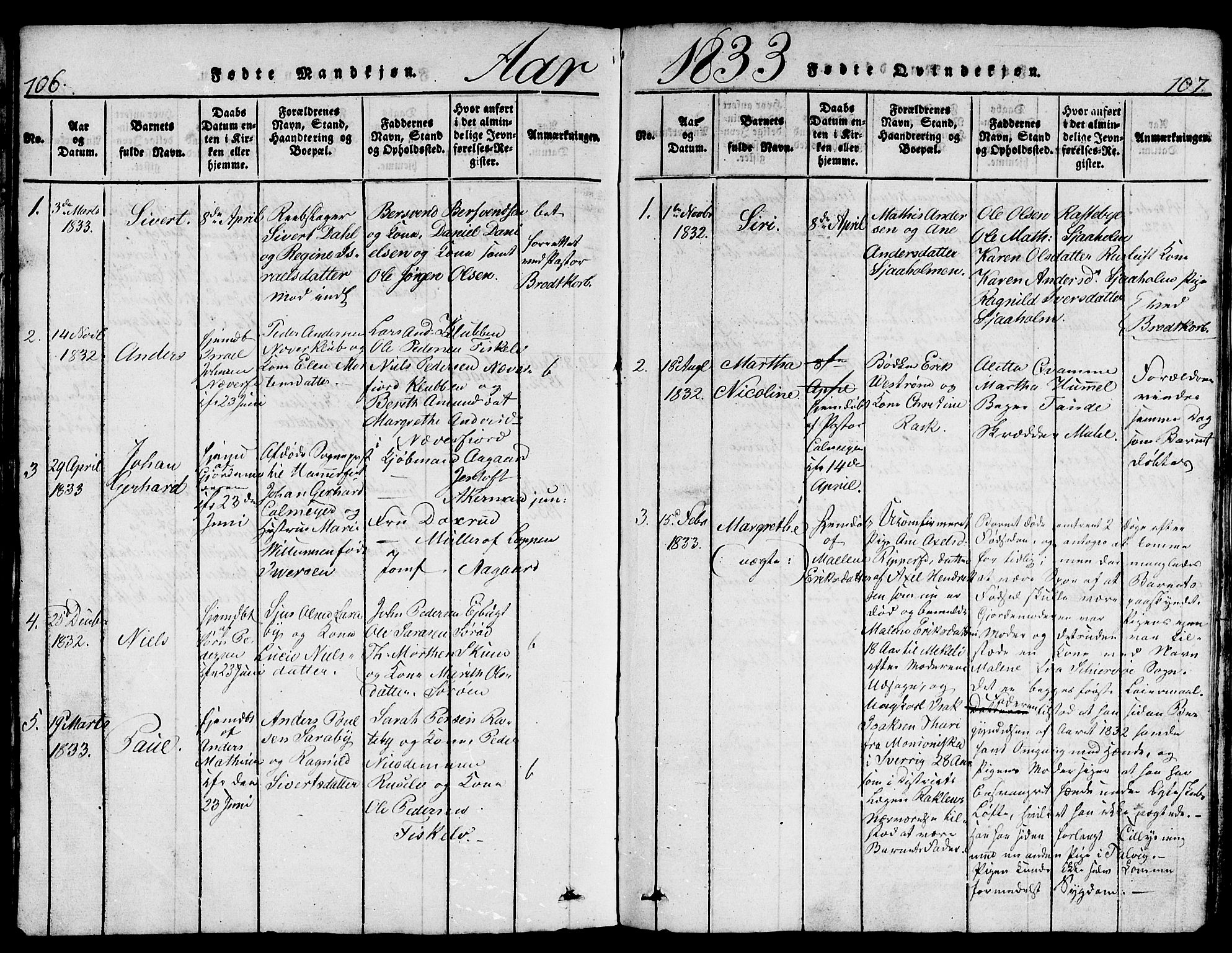 Hammerfest sokneprestkontor, AV/SATØ-S-1347/H/Hb/L0001.klokk: Parish register (copy) no. 1, 1822-1850, p. 106-107