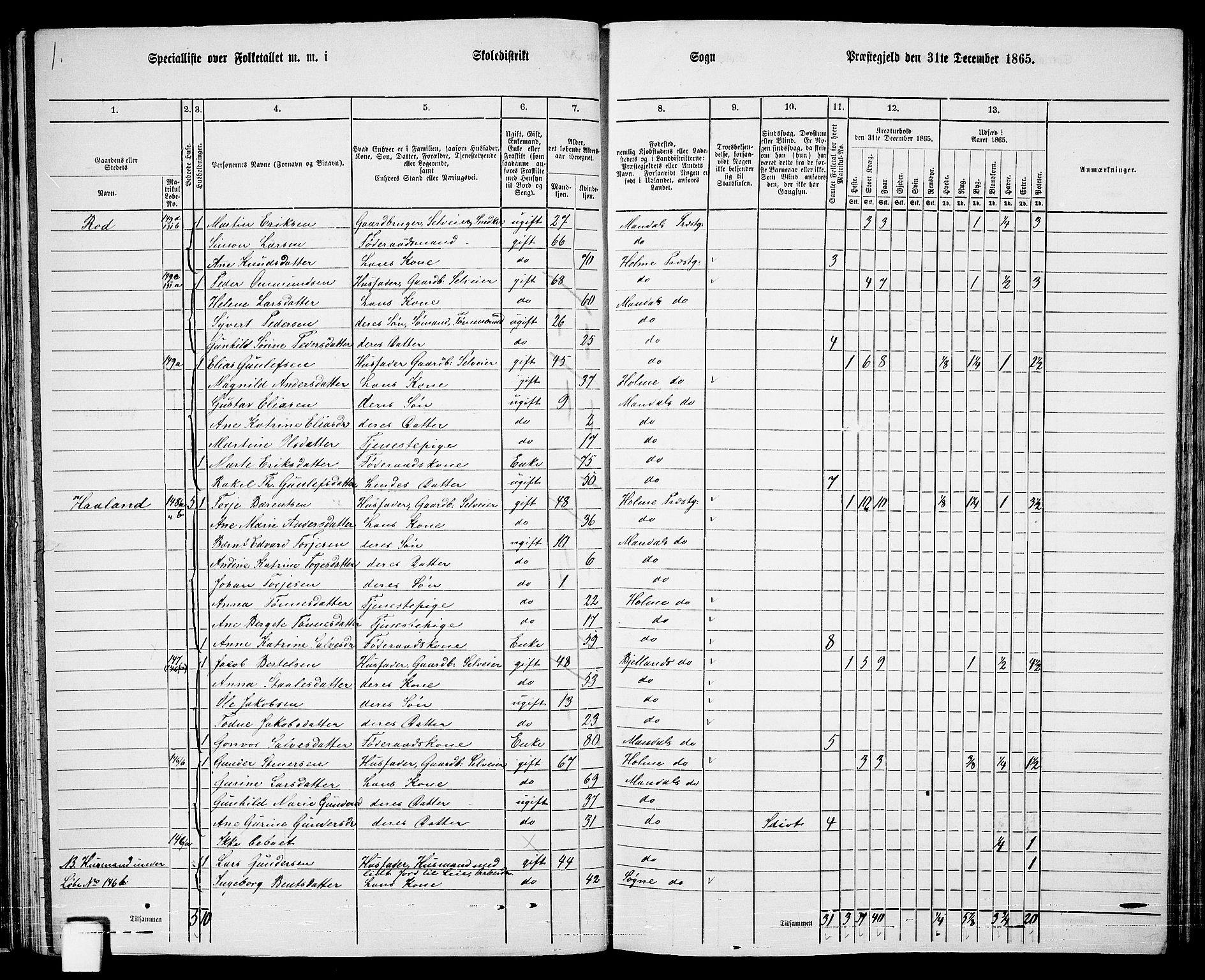 RA, 1865 census for Mandal/Halse og Harkmark, 1865, p. 58