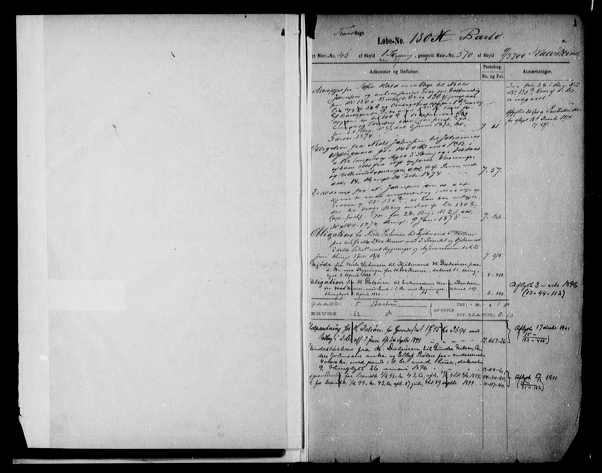 Nedenes sorenskriveri, SAK/1221-0006/G/Ga/Gaa/L0025: Mortgage register no. 23, 1874-1906, p. 1