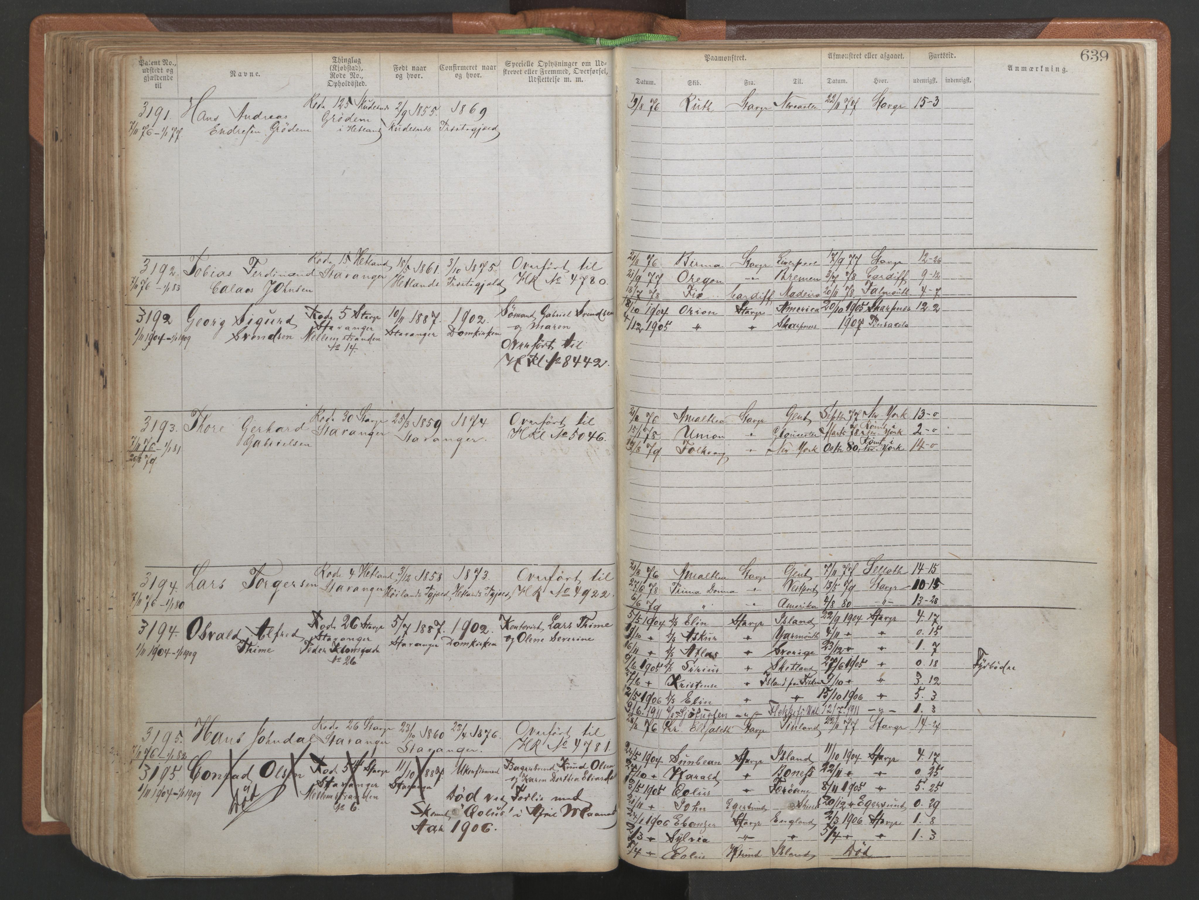 Stavanger sjømannskontor, AV/SAST-A-102006/F/Ff/L0005: Annotasjonsrulle No 1, patentnr. 1786-3585 (del 2), 1872-1900, p. 286