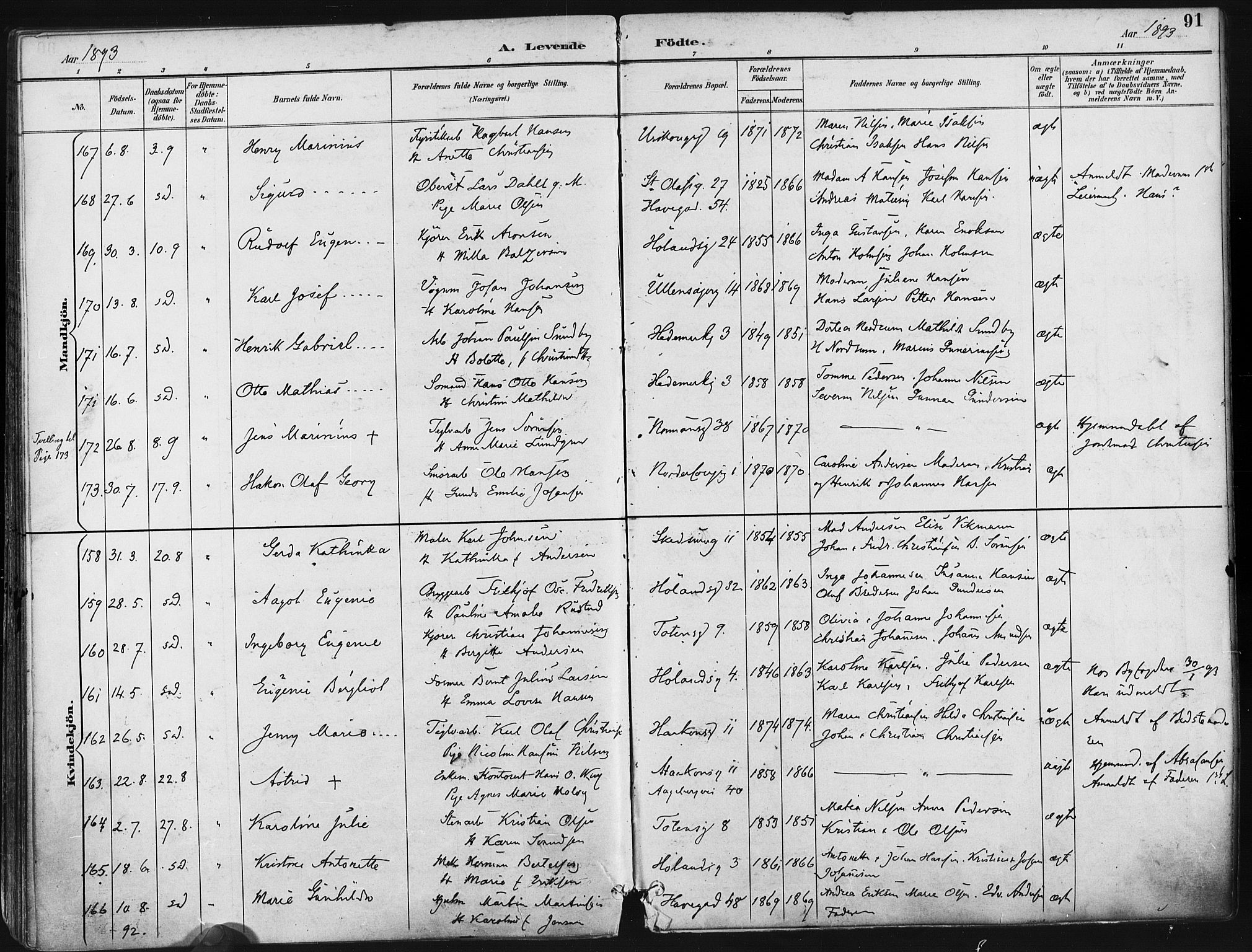 Kampen prestekontor Kirkebøker, AV/SAO-A-10853/F/Fa/L0005: Parish register (official) no. I 5, 1890-1902, p. 91