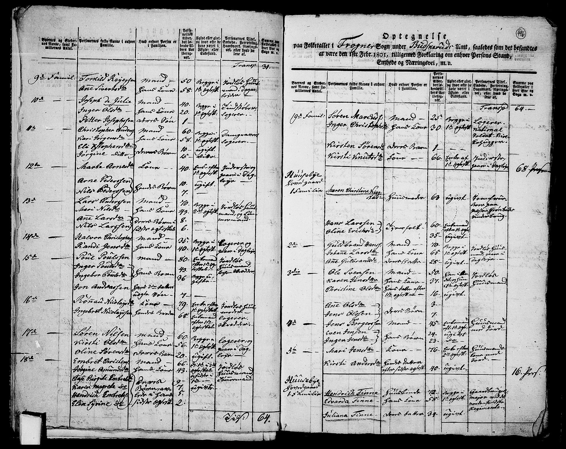 RA, 1801 census for 0626P Lier, 1801, p. 495b-496a