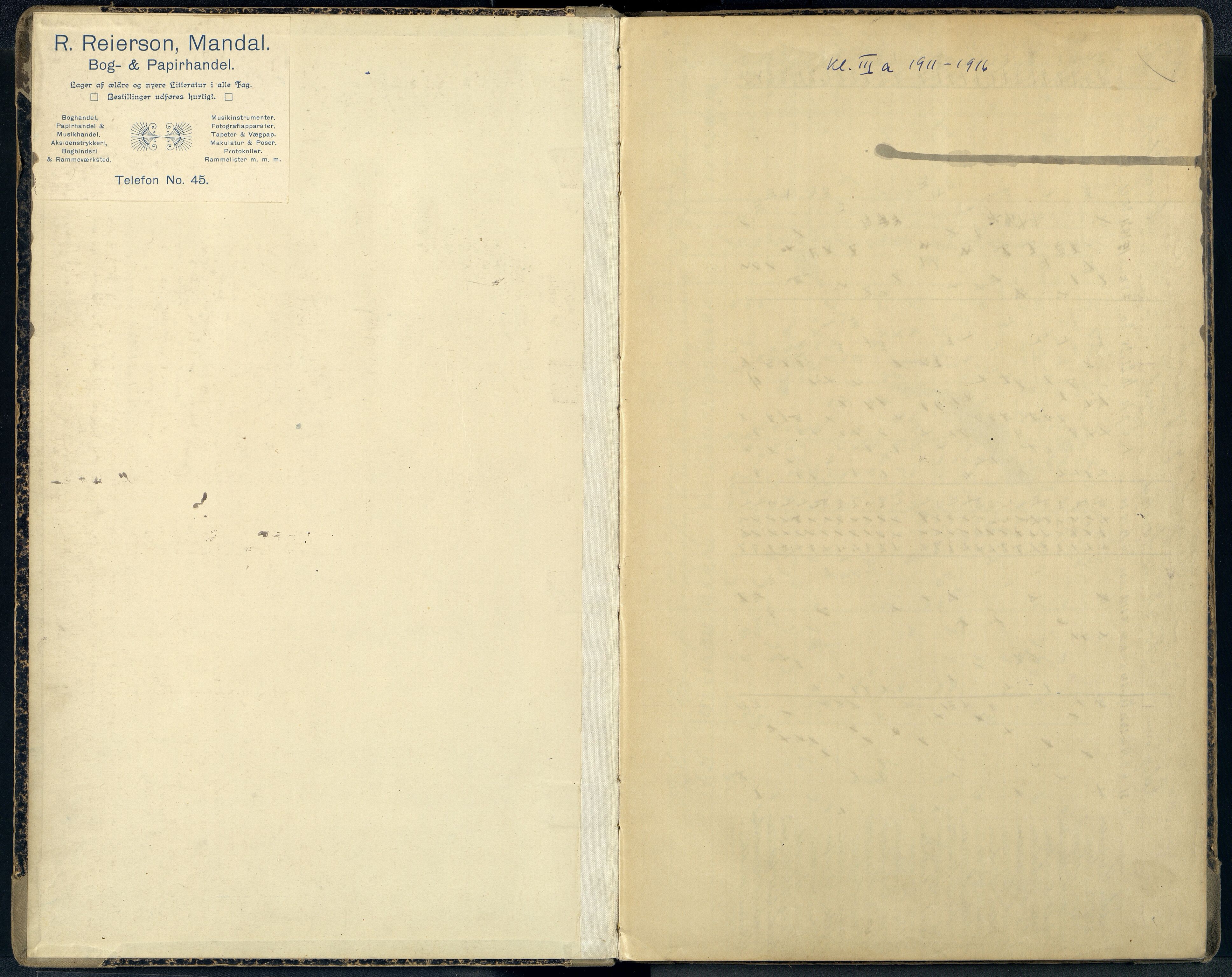 Mandal By - Borgerskolen/Middelskolen/Høiere Allmenskole, ARKSOR/1002MG550/G/L0044: Karakterprotokoll (d), 1911-1916