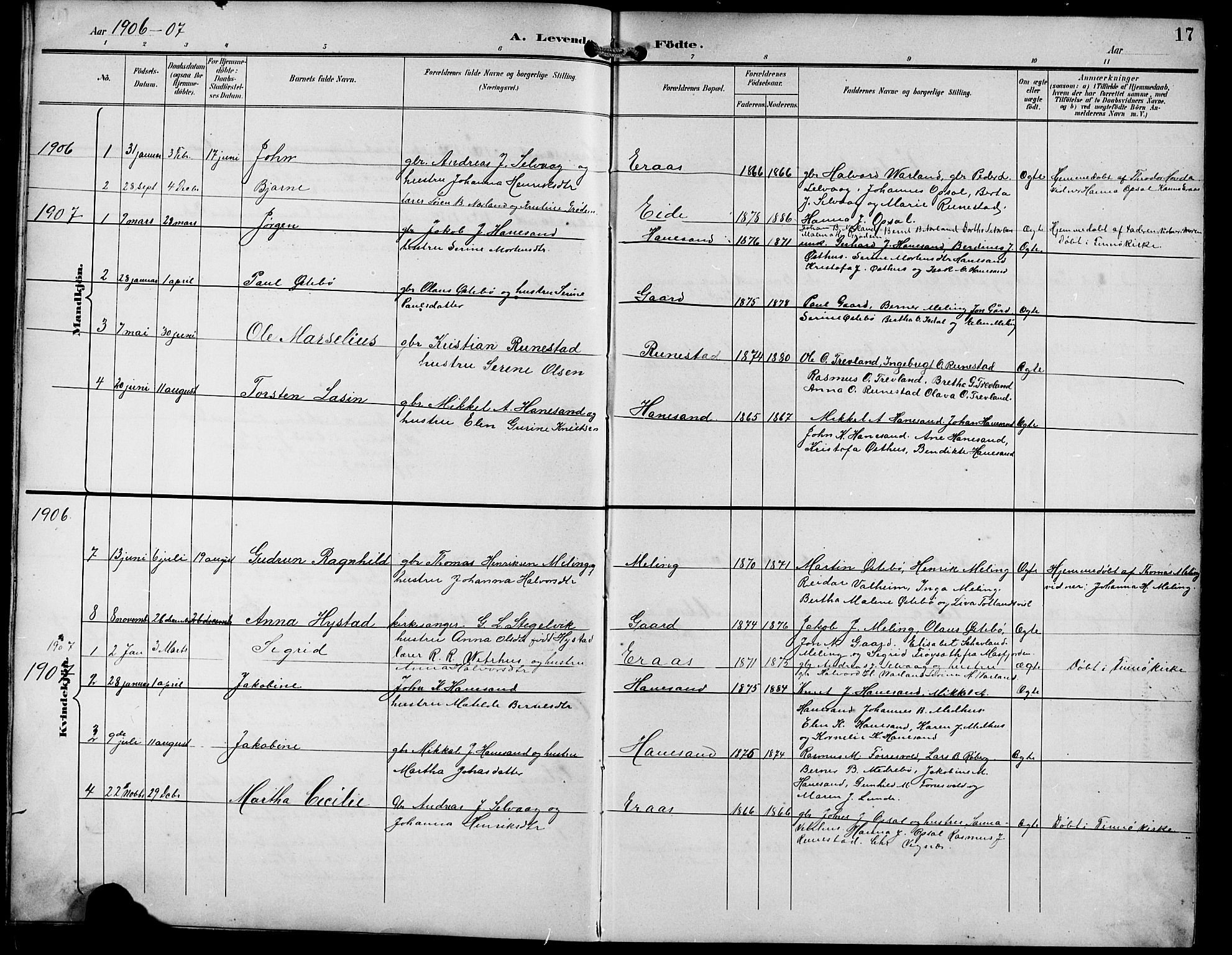 Finnøy sokneprestkontor, AV/SAST-A-101825/H/Ha/Hab/L0005: Parish register (copy) no. B 5, 1891-1916, p. 17