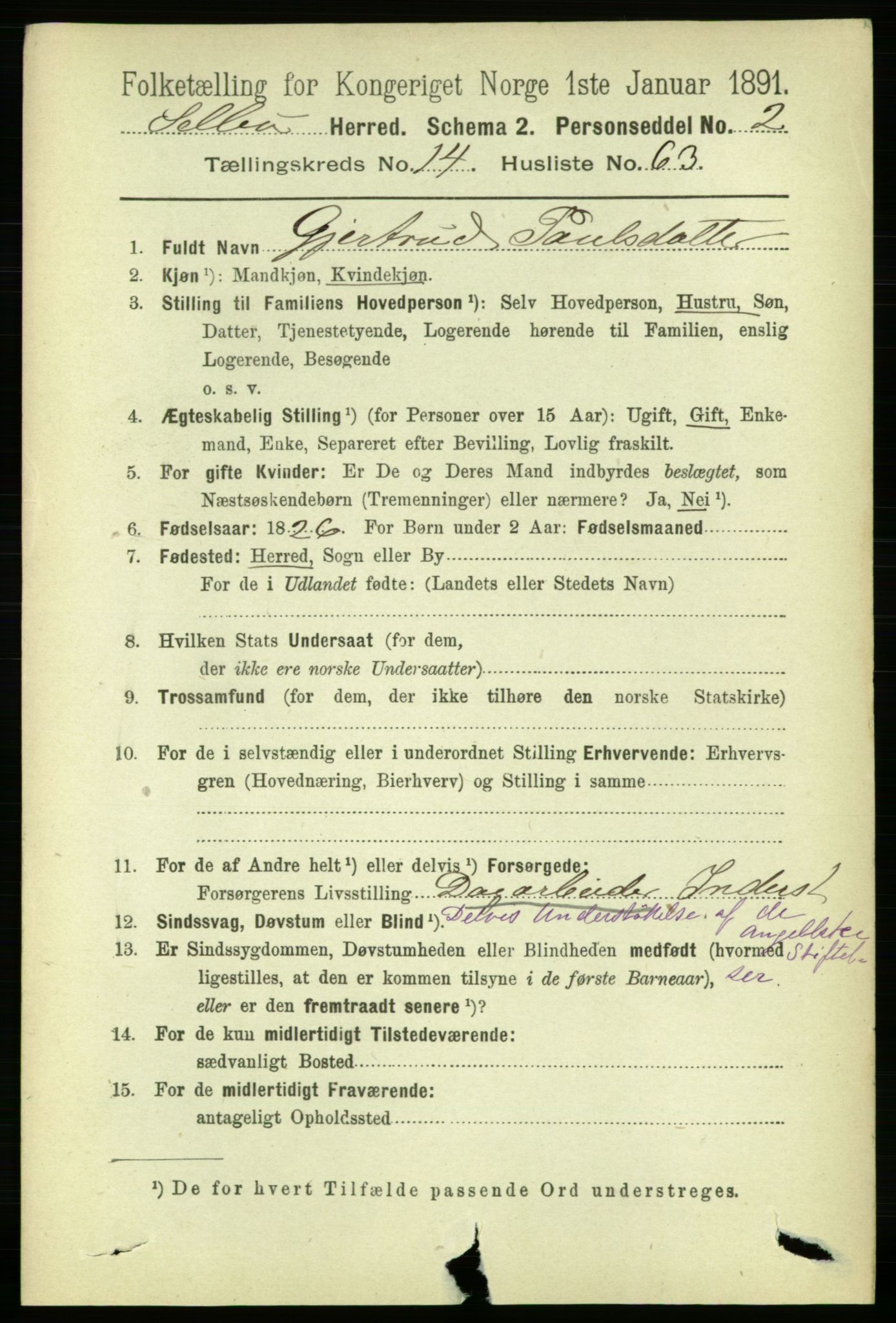 RA, 1891 census for 1664 Selbu, 1891, p. 5489