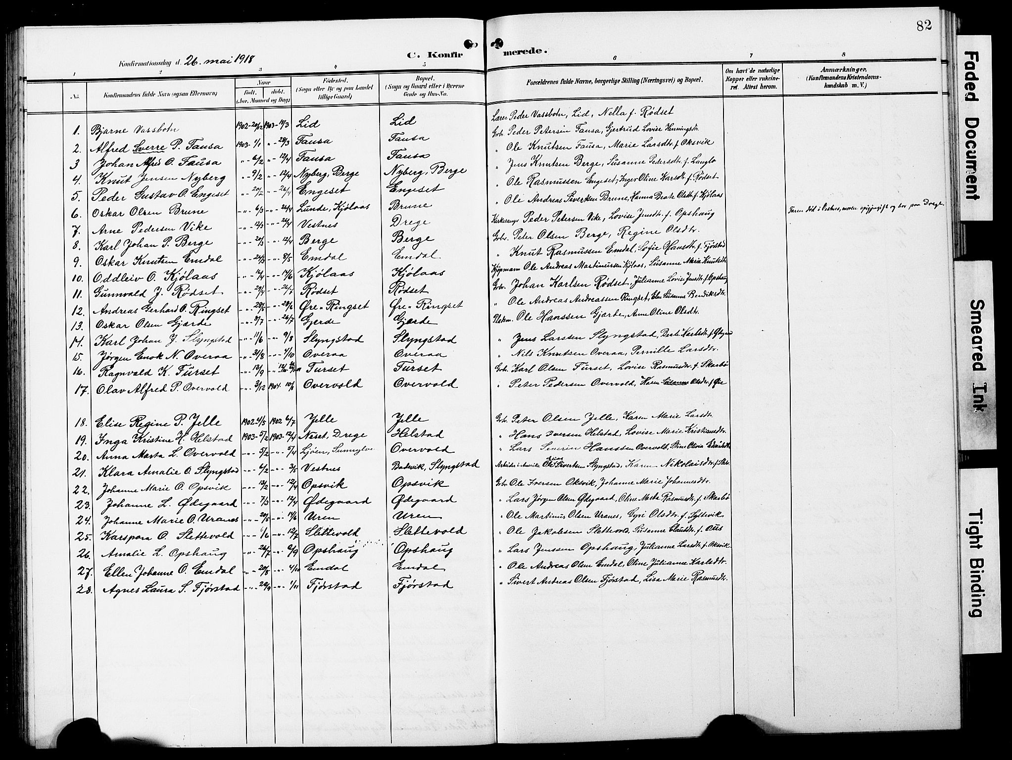 Ministerialprotokoller, klokkerbøker og fødselsregistre - Møre og Romsdal, SAT/A-1454/520/L0293: Parish register (copy) no. 520C05, 1902-1923, p. 82