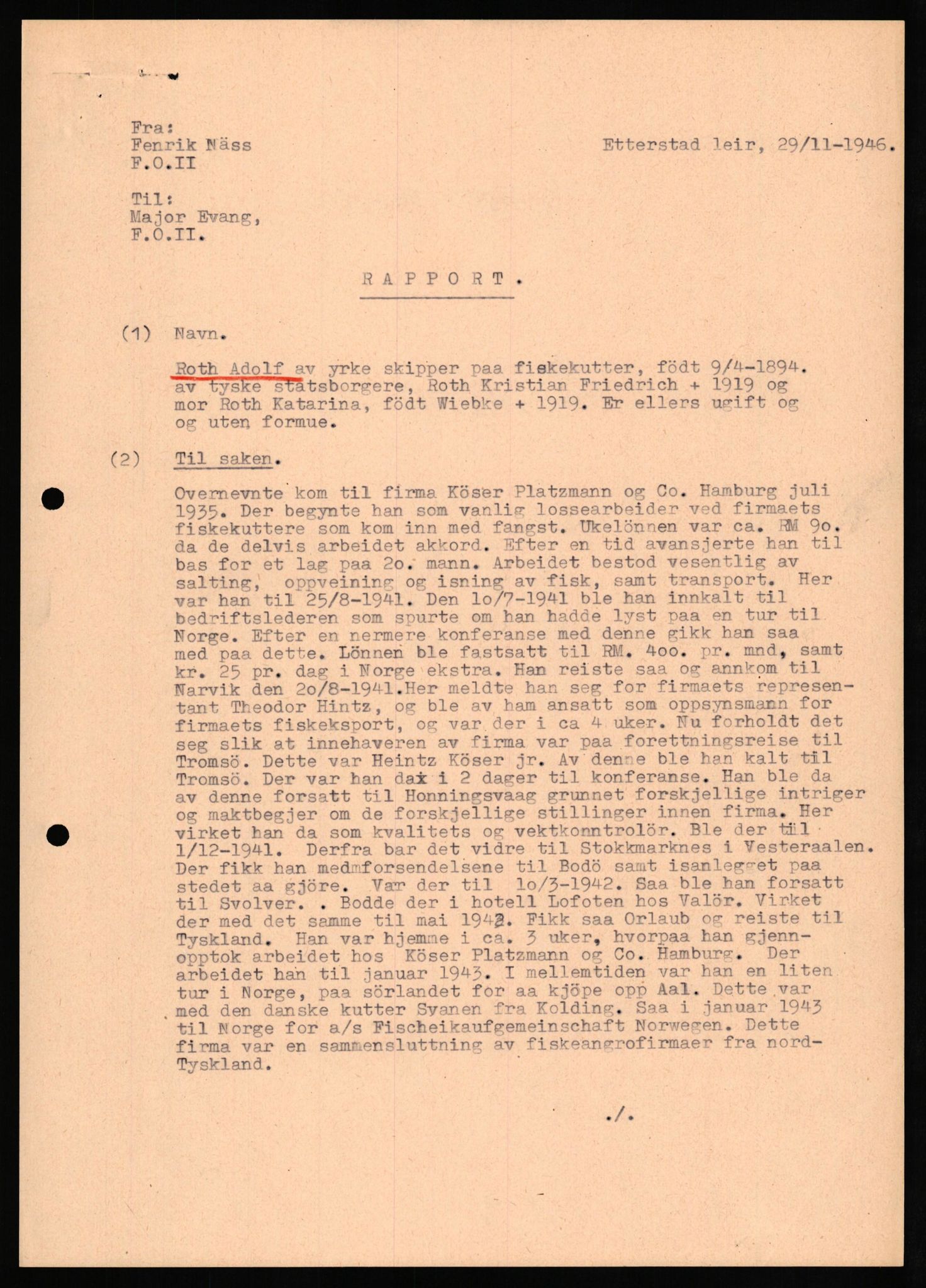 Forsvaret, Forsvarets overkommando II, AV/RA-RAFA-3915/D/Db/L0027: CI Questionaires. Tyske okkupasjonsstyrker i Norge. Tyskere., 1945-1946, p. 34