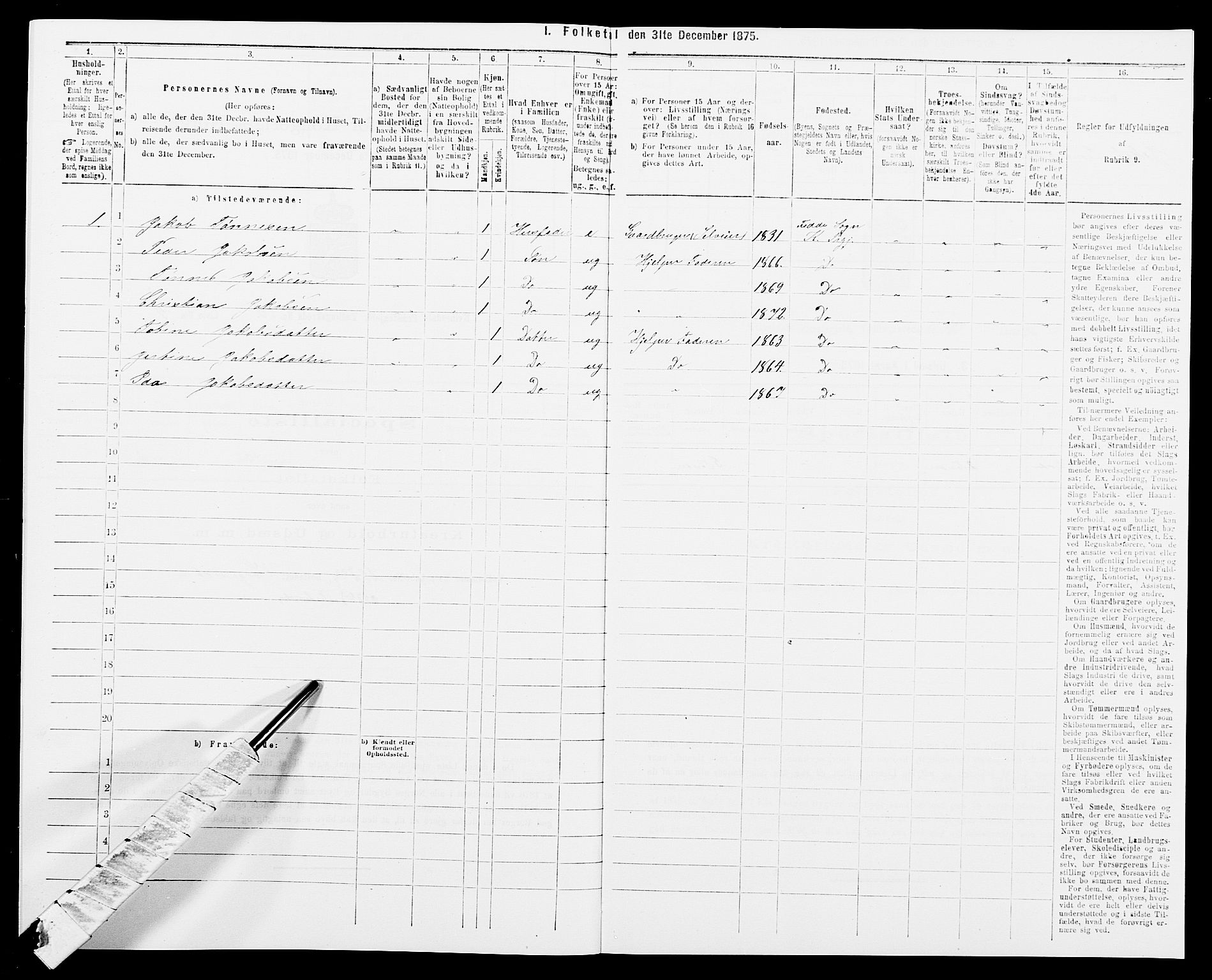 SAK, 1875 census for 1037P Kvinesdal, 1875, p. 1546