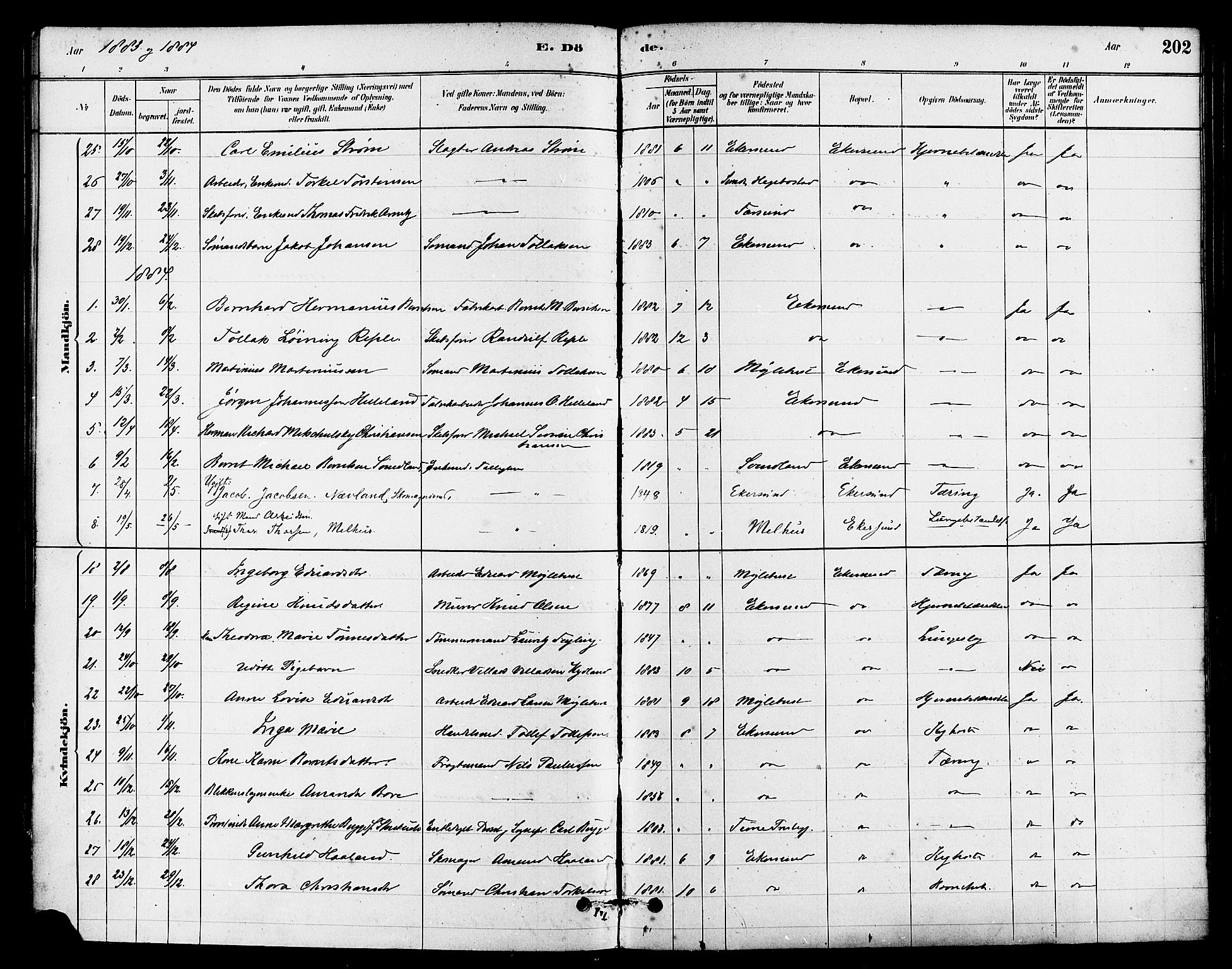 Eigersund sokneprestkontor, SAST/A-101807/S08/L0015: Parish register (official) no. A 15, 1879-1892, p. 202