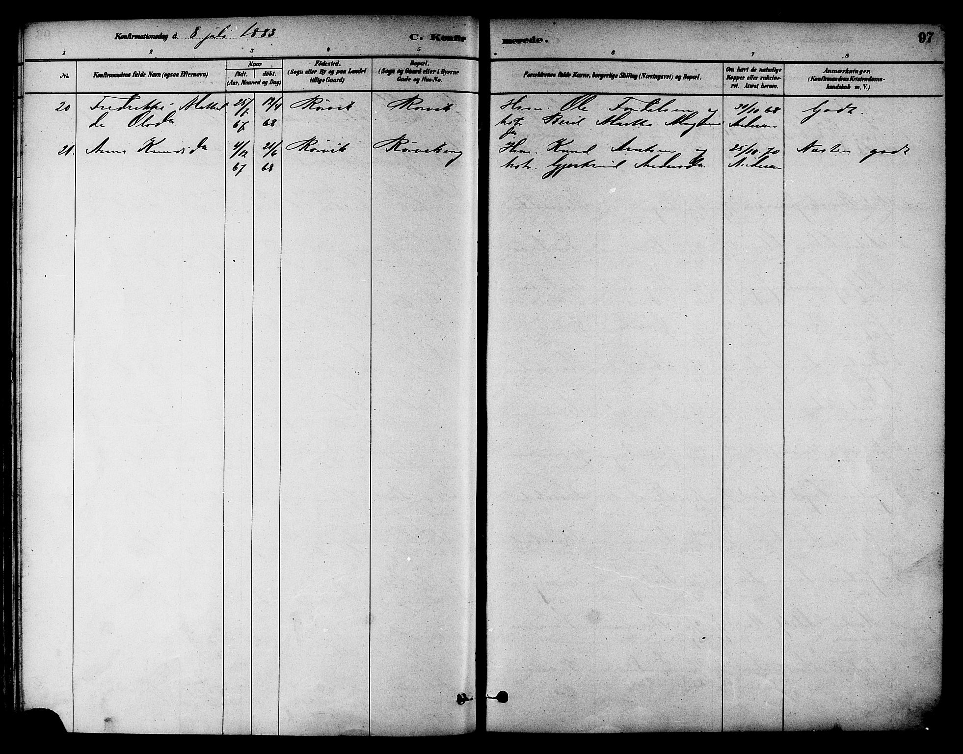 Ministerialprotokoller, klokkerbøker og fødselsregistre - Nord-Trøndelag, SAT/A-1458/784/L0672: Parish register (official) no. 784A07, 1880-1887, p. 97