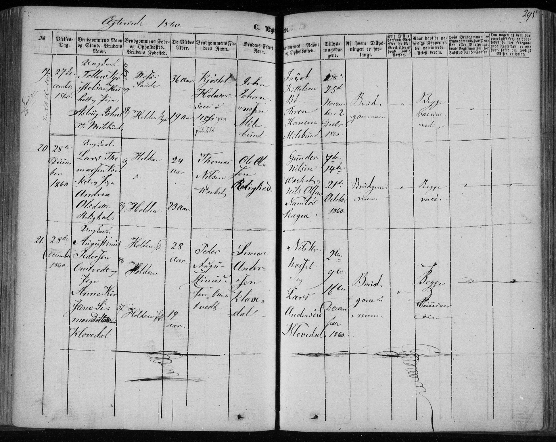 Holla kirkebøker, AV/SAKO-A-272/F/Fa/L0005: Parish register (official) no. 5, 1849-1860, p. 295