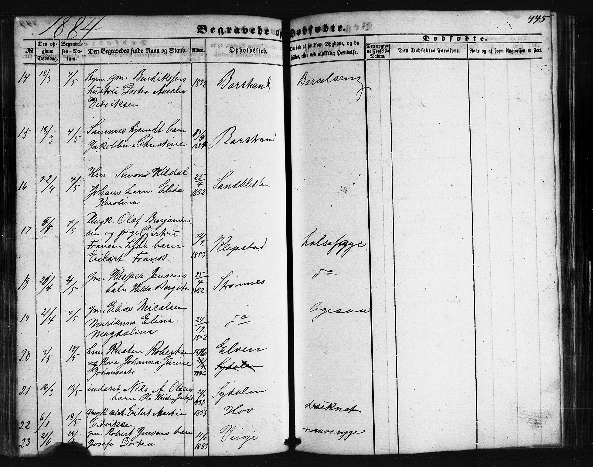 Ministerialprotokoller, klokkerbøker og fødselsregistre - Nordland, AV/SAT-A-1459/876/L1095: Parish register (official) no. 876A01, 1863-1885, p. 445