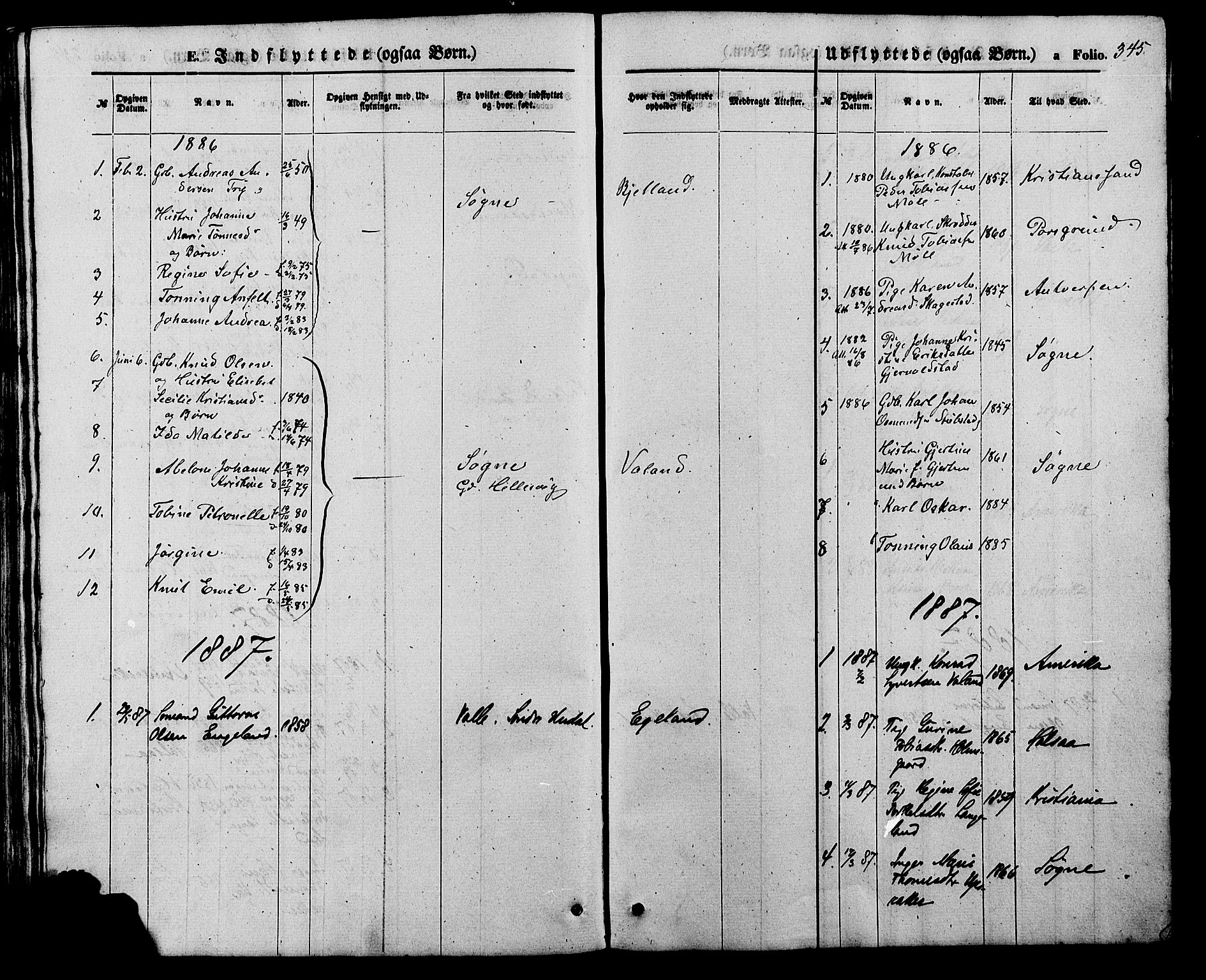 Holum sokneprestkontor, AV/SAK-1111-0022/F/Fb/Fba/L0004: Parish register (copy) no. B 4, 1867-1890, p. 345