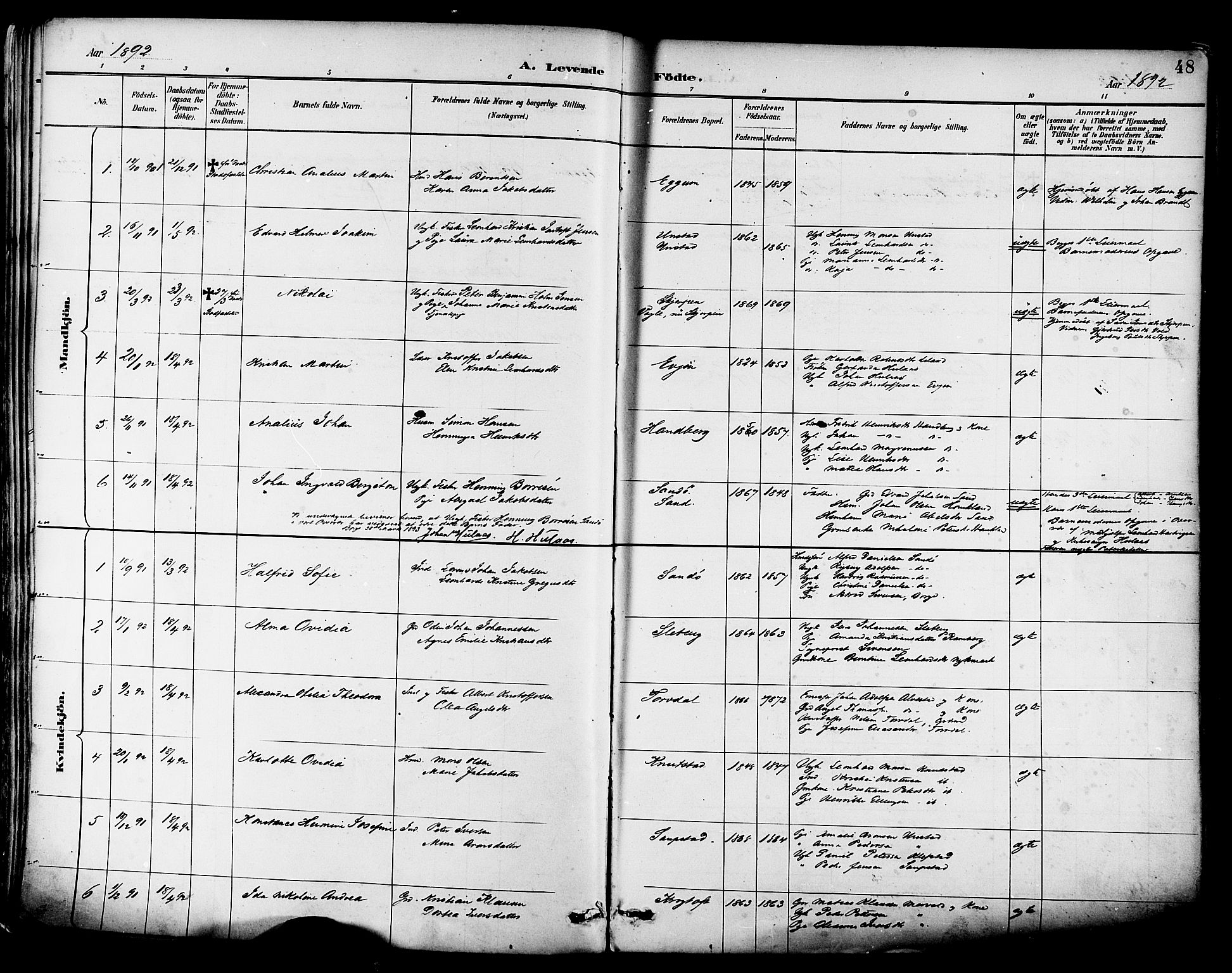 Ministerialprotokoller, klokkerbøker og fødselsregistre - Nordland, SAT/A-1459/880/L1133: Parish register (official) no. 880A07, 1888-1898, p. 48