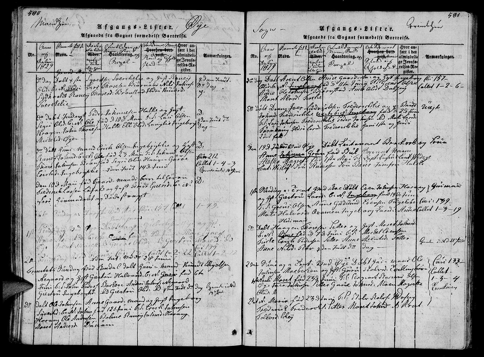 Ministerialprotokoller, klokkerbøker og fødselsregistre - Møre og Romsdal, AV/SAT-A-1454/595/L1050: Parish register (copy) no. 595C02, 1819-1834, p. 580-581