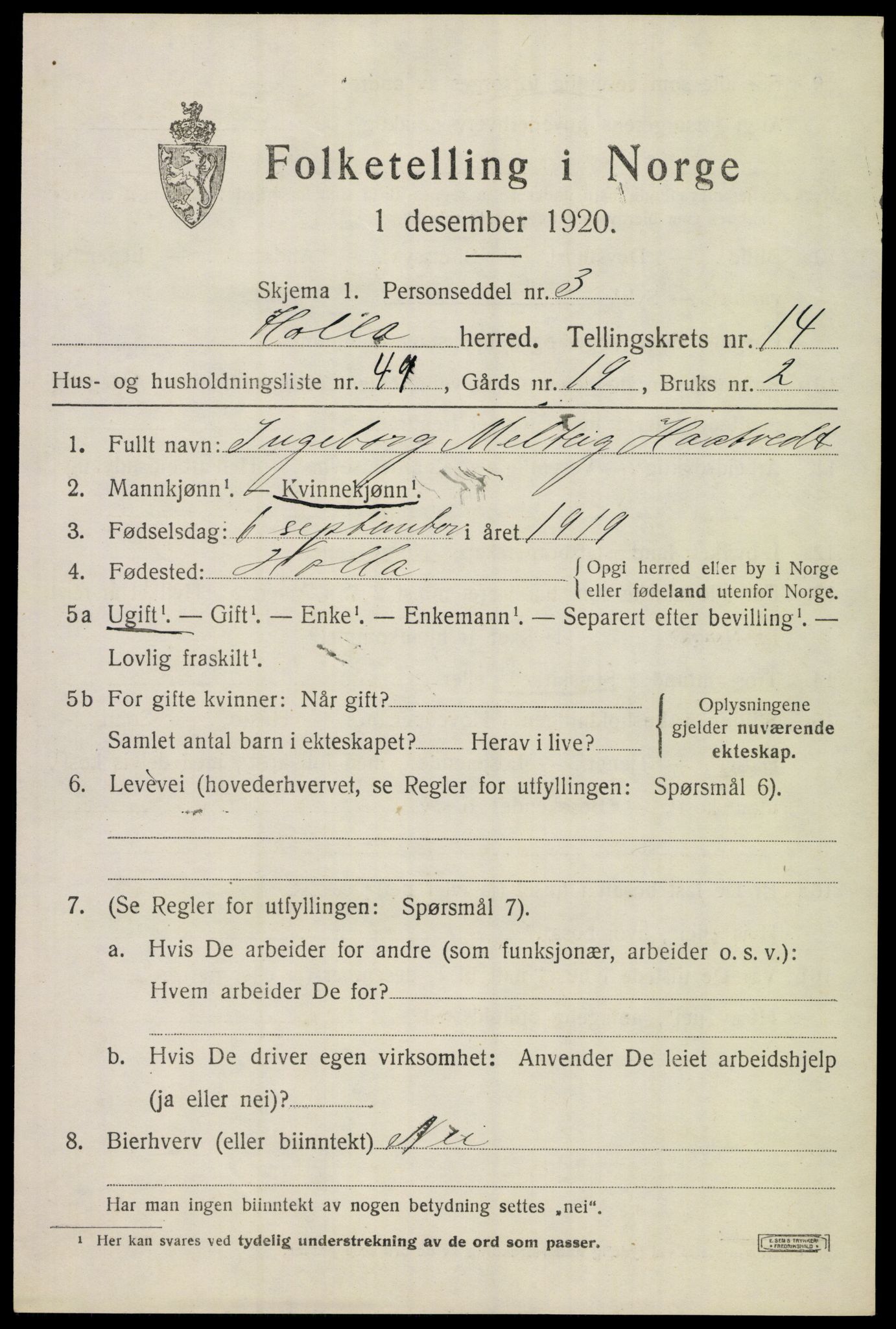 SAKO, 1920 census for Holla, 1920, p. 8479