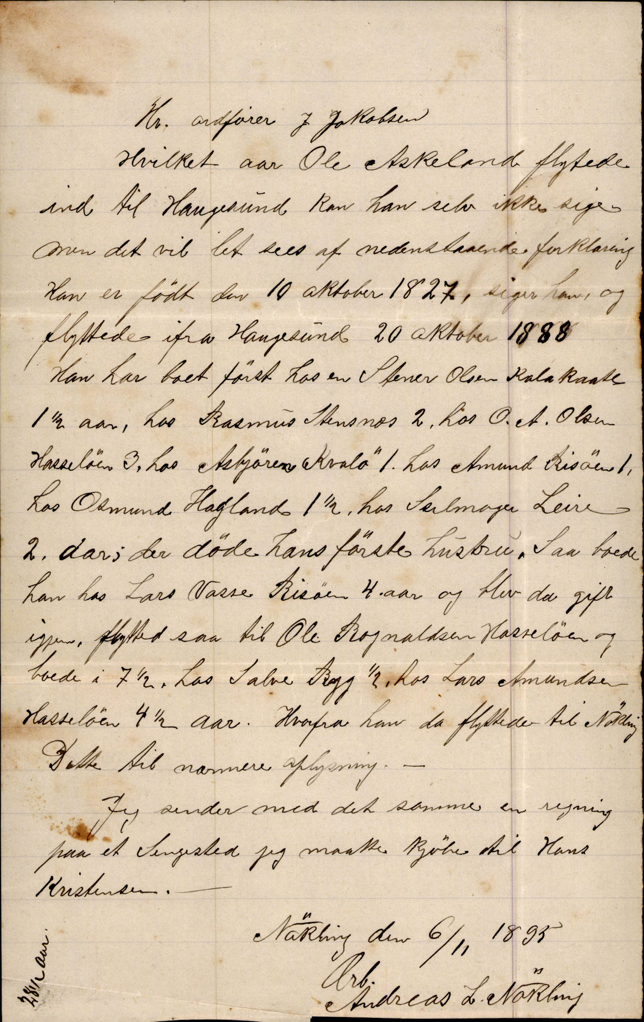 Finnaas kommune. Formannskapet, IKAH/1218a-021/D/Da/L0001/0004: Korrespondanse / saker / Kronologisk ordna korrespodanse, 1890-1896, p. 8