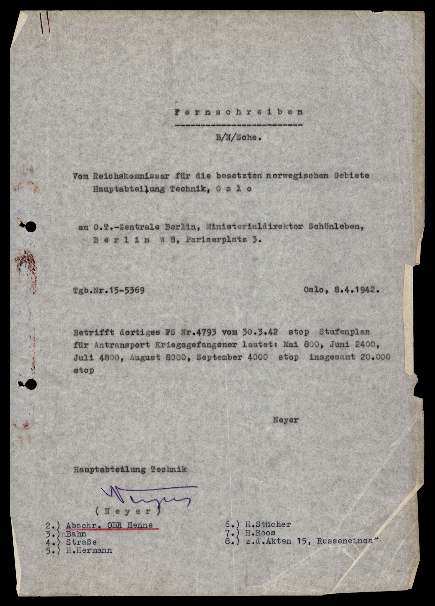 Forsvarets Overkommando. 2 kontor. Arkiv 11.4. Spredte tyske arkivsaker, AV/RA-RAFA-7031/D/Dar/Darb/L0001: Reichskommissariat - Hauptabteilung Technik und Verkehr, 1940-1944, p. 110
