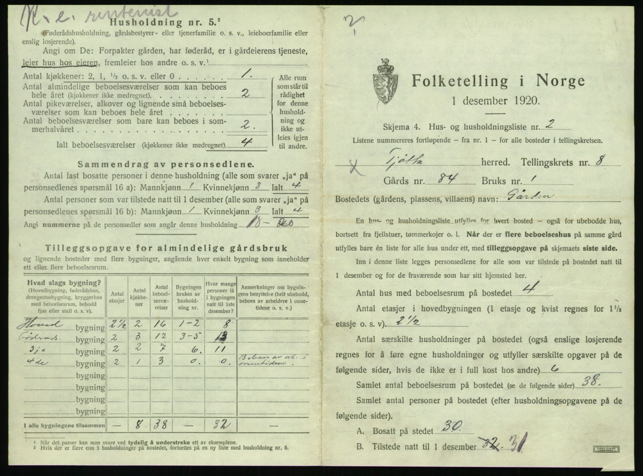 SAT, 1920 census for Tjøtta, 1920, p. 451