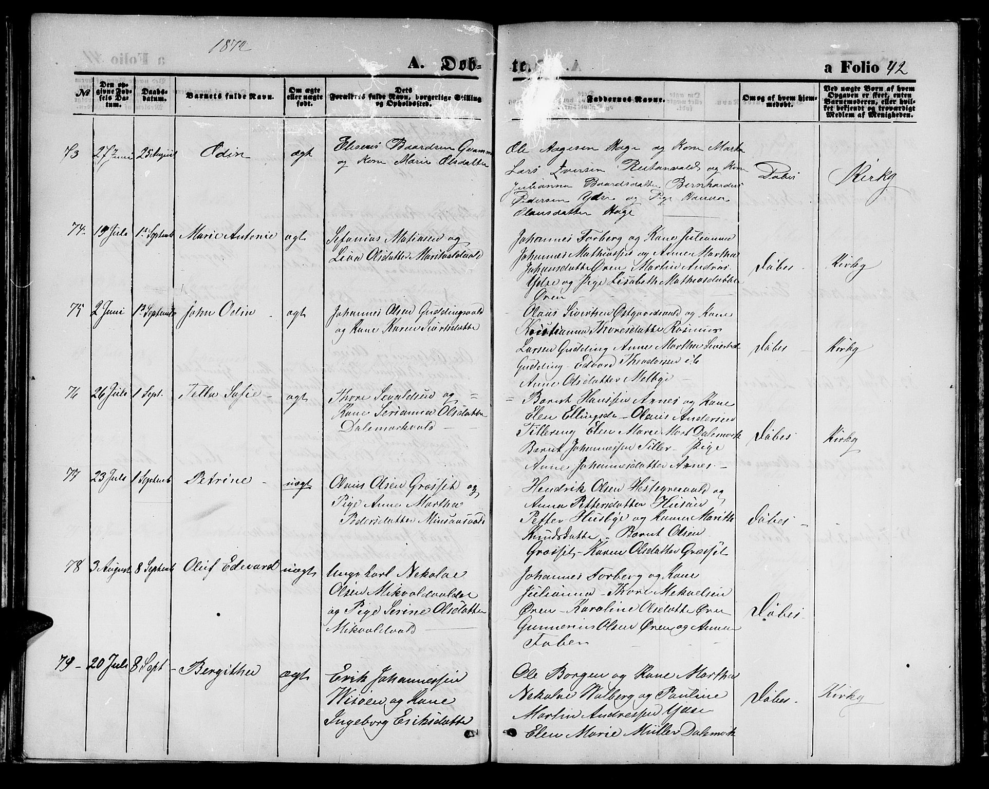 Ministerialprotokoller, klokkerbøker og fødselsregistre - Nord-Trøndelag, AV/SAT-A-1458/723/L0255: Parish register (copy) no. 723C03, 1869-1879, p. 42