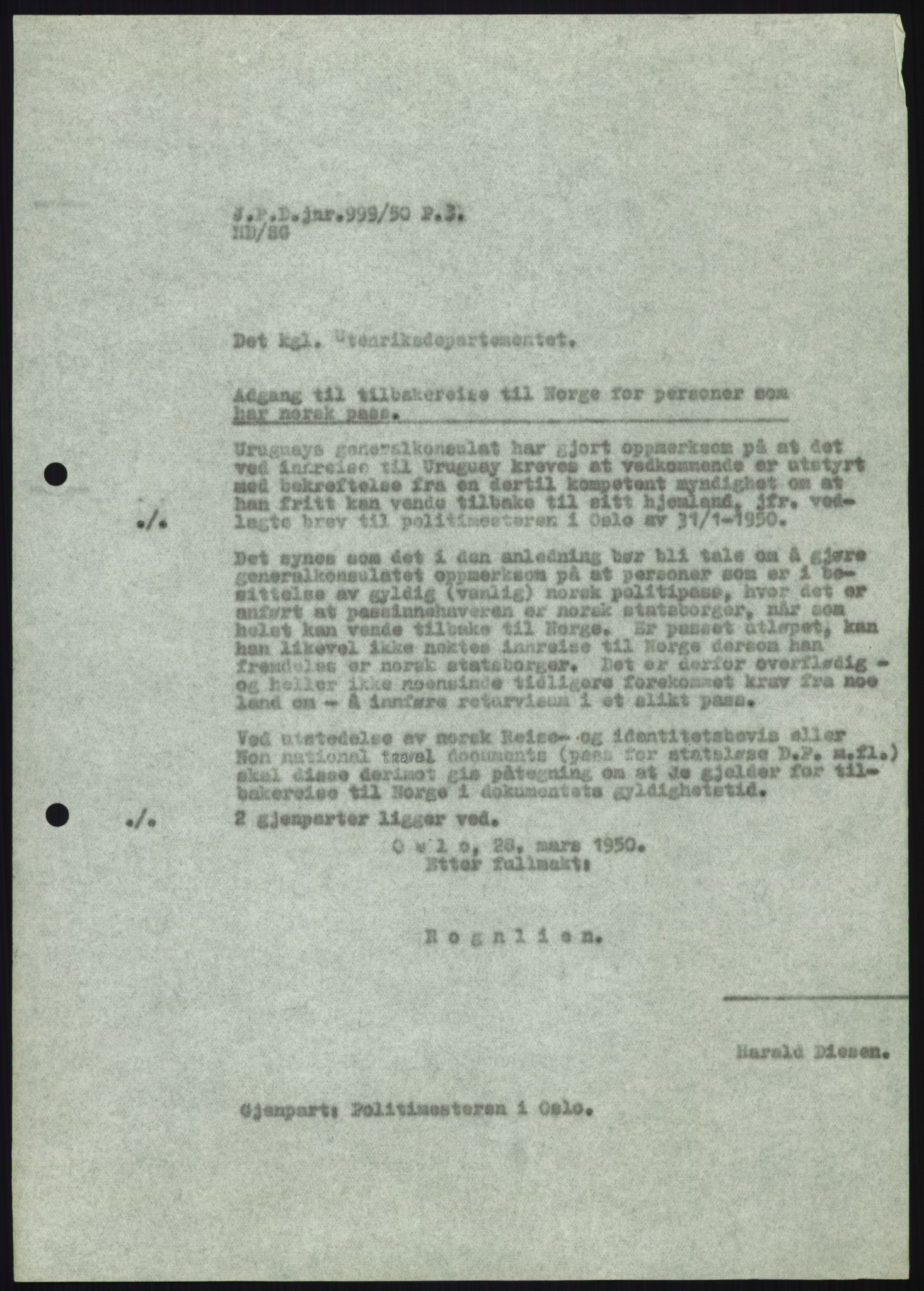 Justisdepartementet, 3. politikontor P3, RA/S-1051/D/L0039: Passforskrifter - Passinstruksen, 1947-1952, p. 777